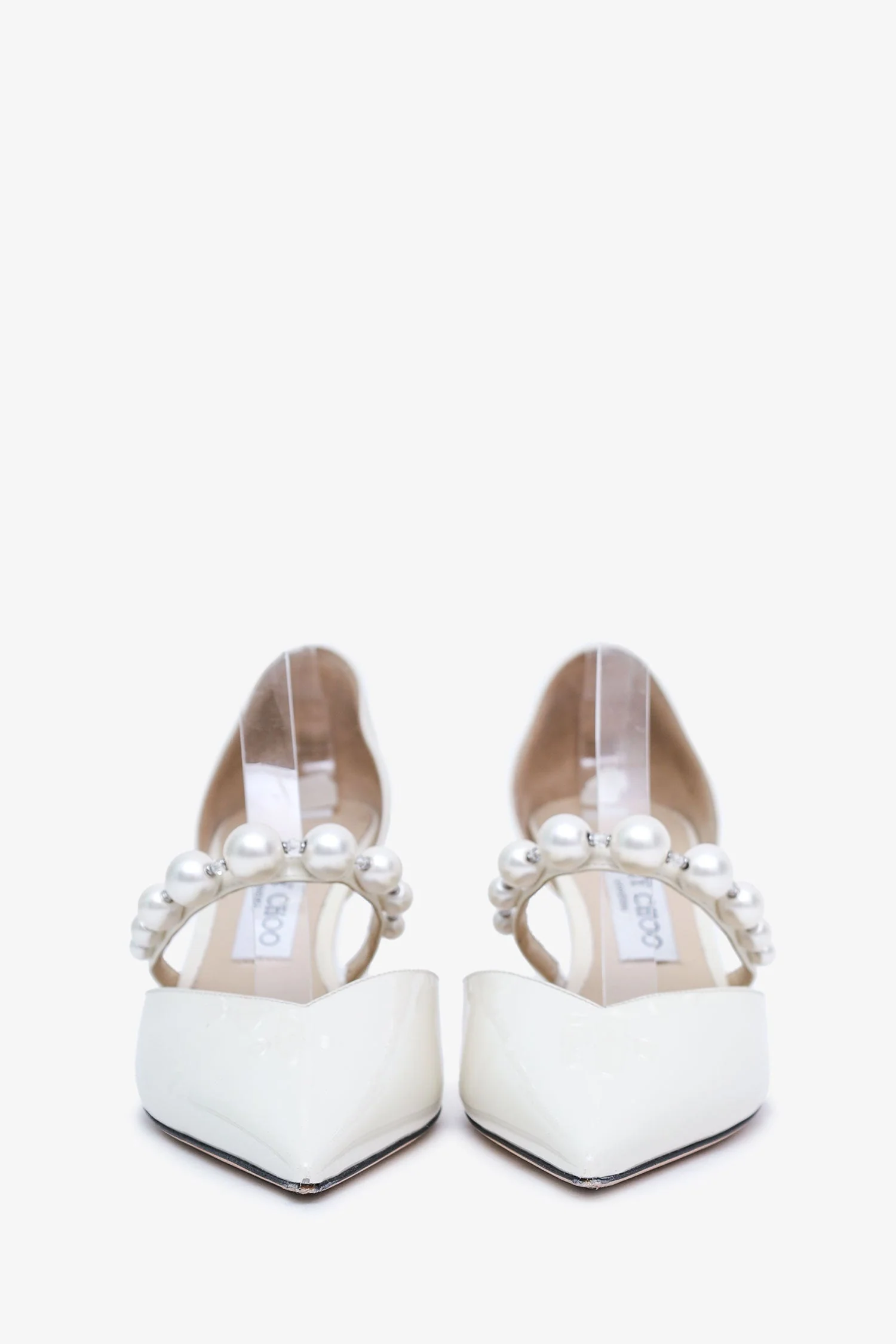 Jimmy Choo White Patent Leather Pearl Aurelie 65 Pumps Size 38 - Image 3