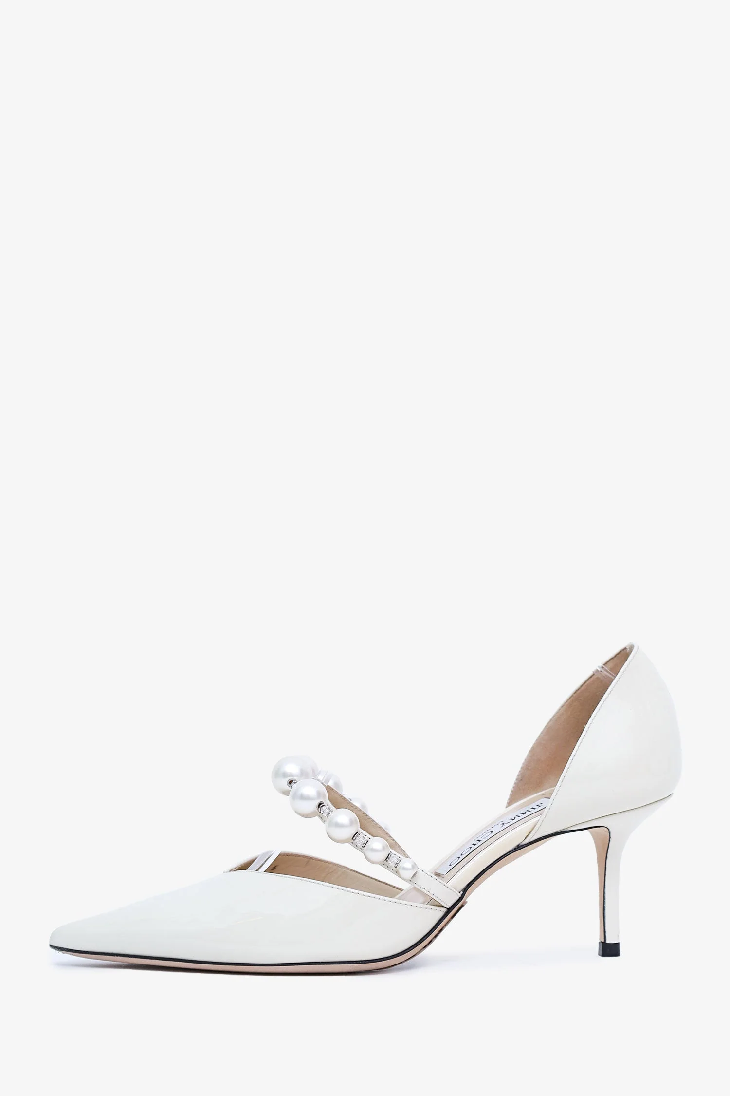 Jimmy Choo White Patent Leather Pearl Aurelie 65 Pumps Size 38 - Image 4