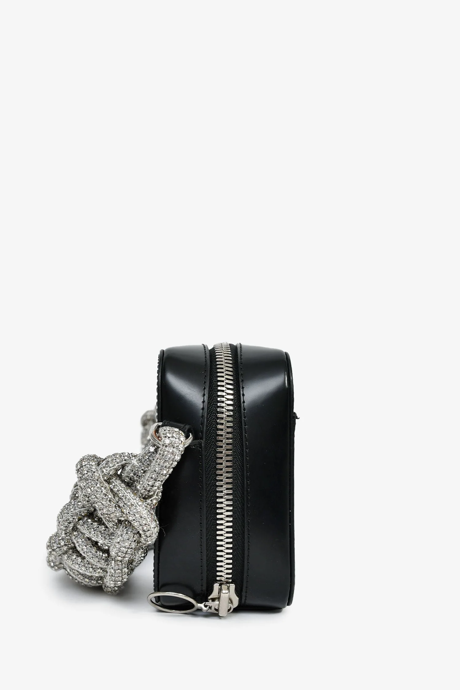 Kara Black Leather 'Cobra' Crossbody Bag With Crystal Embellished Strap - Image 3