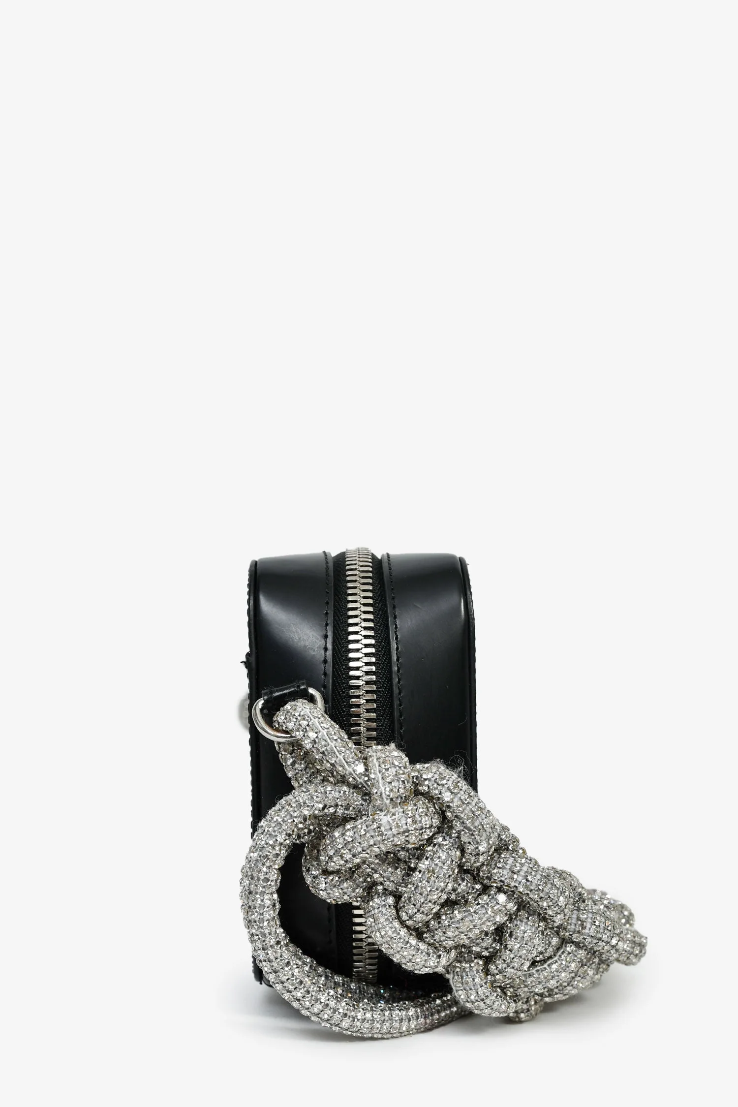 Kara Black Leather 'Cobra' Crossbody Bag With Crystal Embellished Strap - Image 4
