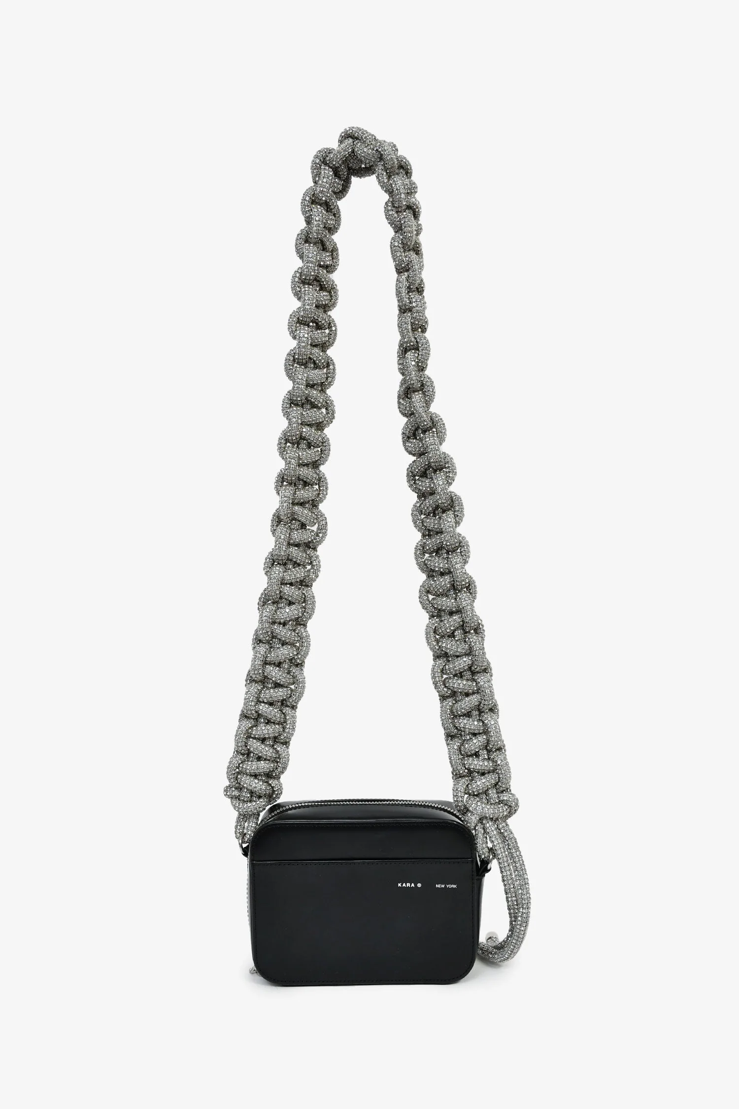 Kara Black Leather 'Cobra' Crossbody Bag With Crystal Embellished Strap - Image 7