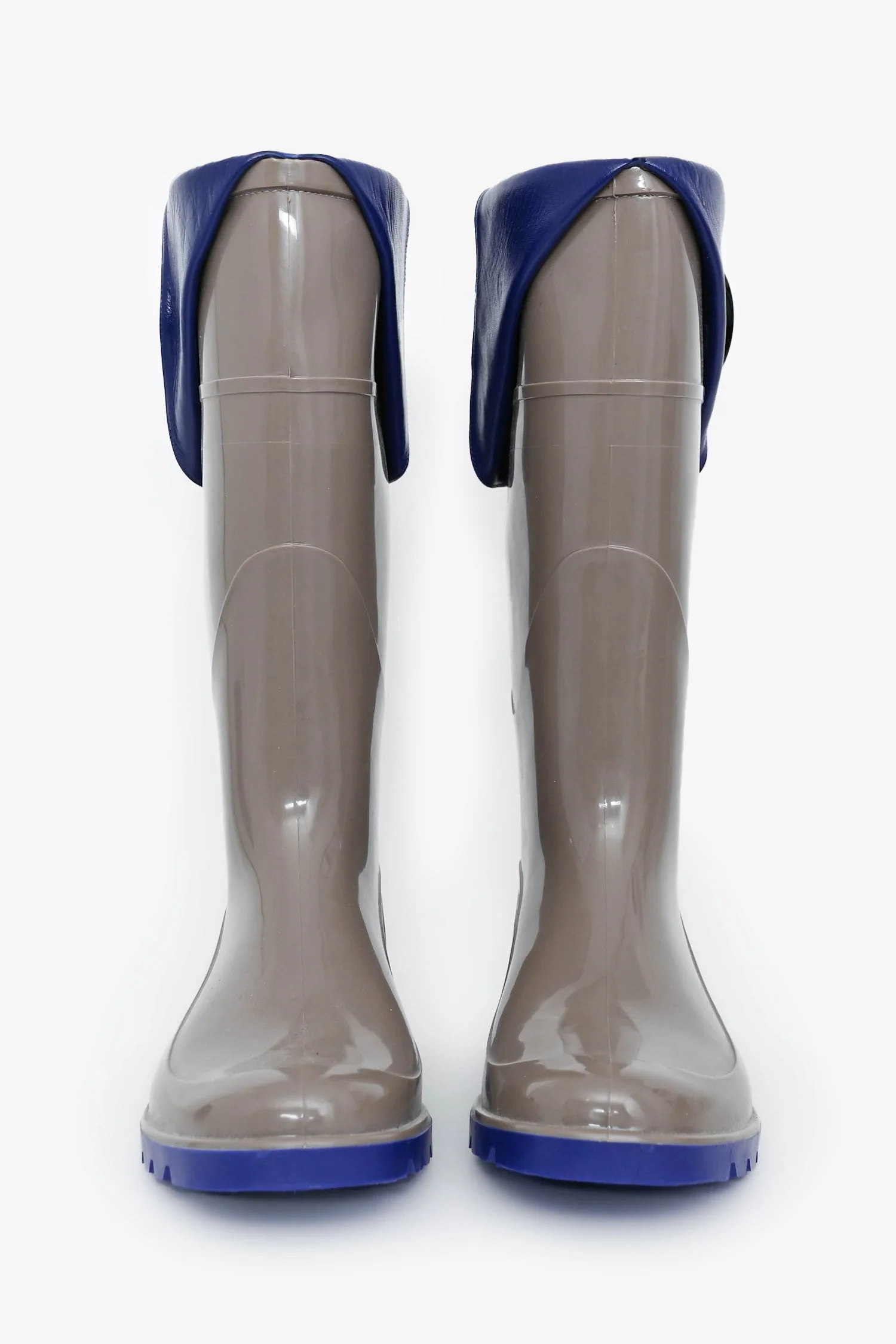 Kenzo Taupe/Purple Rubber/Leather Buckle Detail Rain Boots Size 35 - Image 3