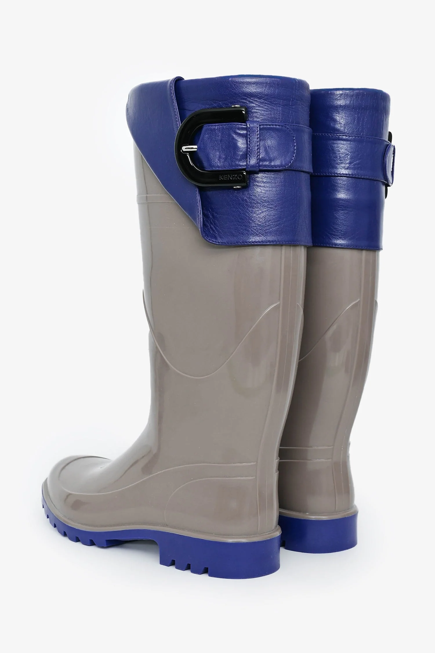 Kenzo Taupe/Purple Rubber/Leather Buckle Detail Rain Boots Size 35 - Image 4