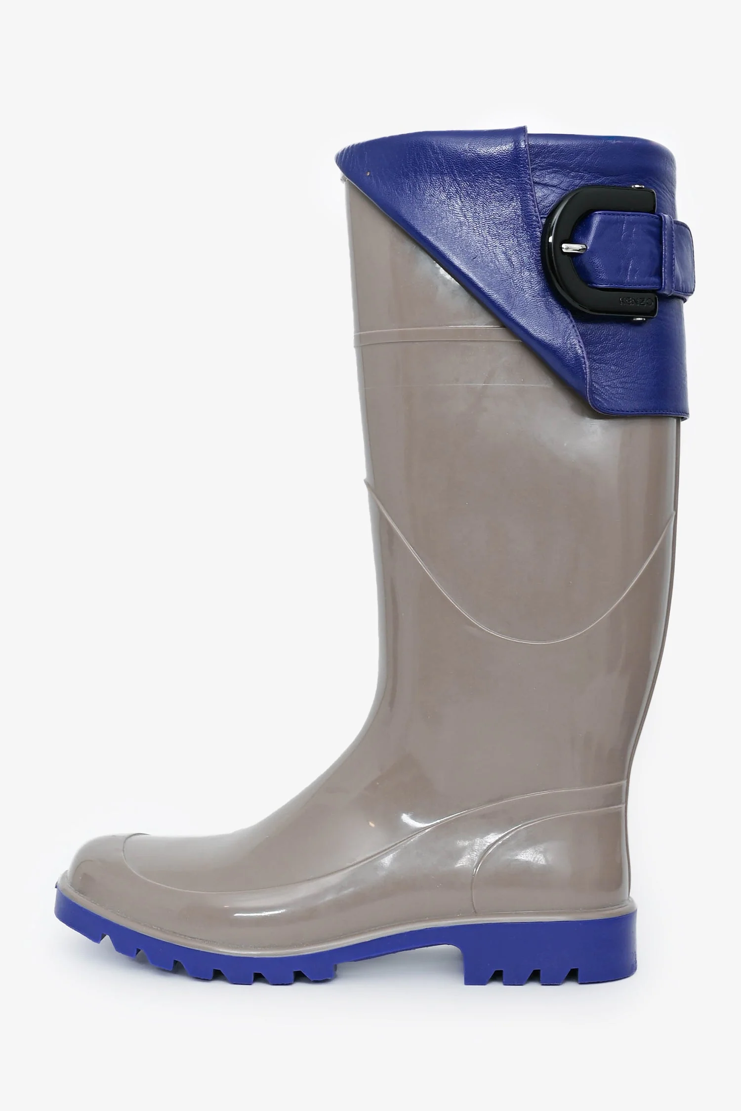 Kenzo Taupe/Purple Rubber/Leather Buckle Detail Rain Boots Size 35 - Image 5