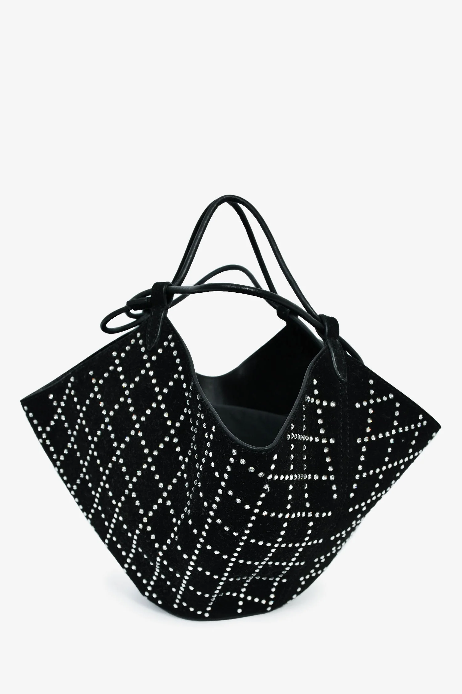 Khaite Black Suede/Crystal Mini 'Lotus' Drawstring Bag - Image 2
