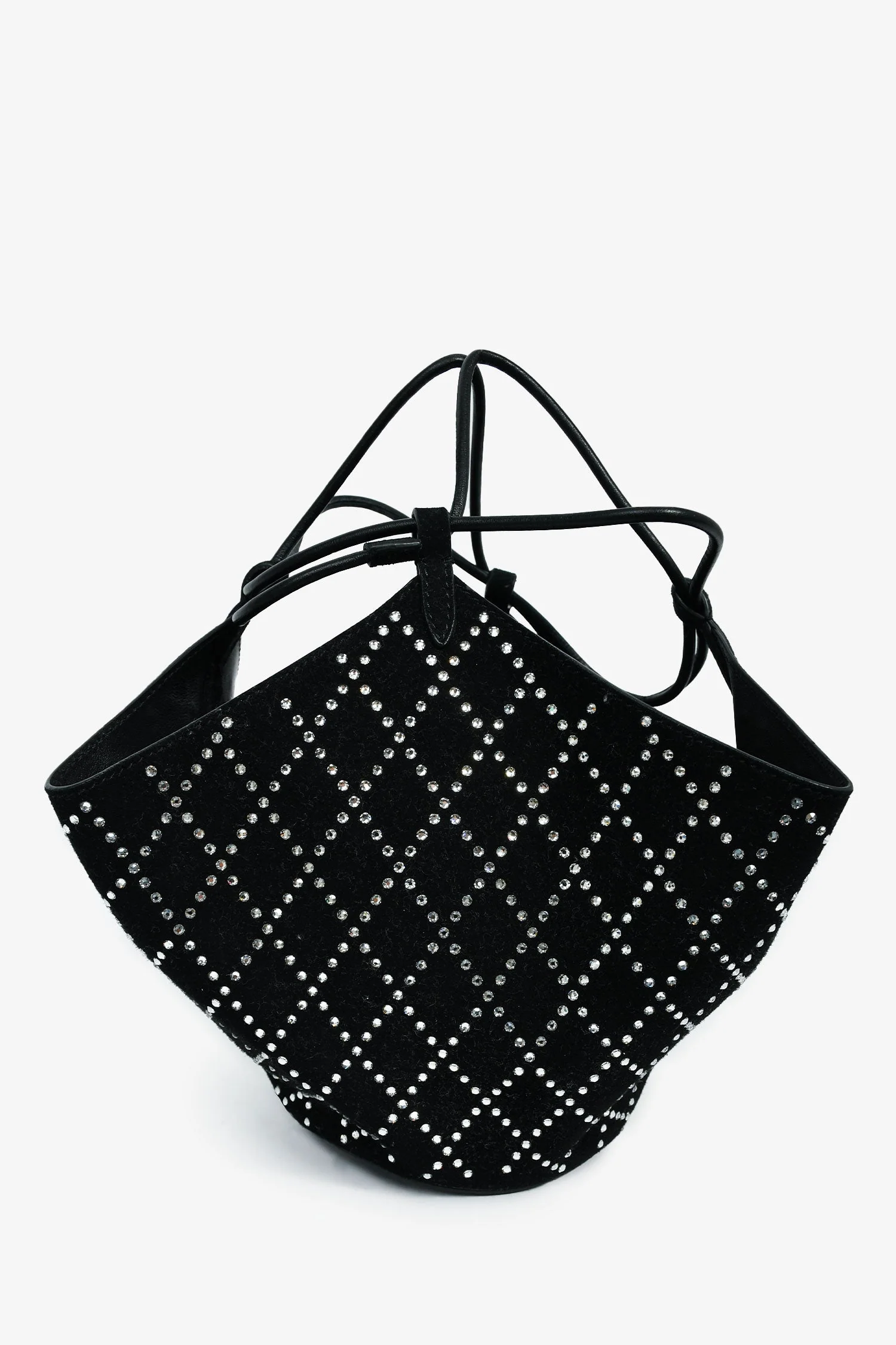 Khaite Black Suede/Crystal Mini 'Lotus' Drawstring Bag - Image 3