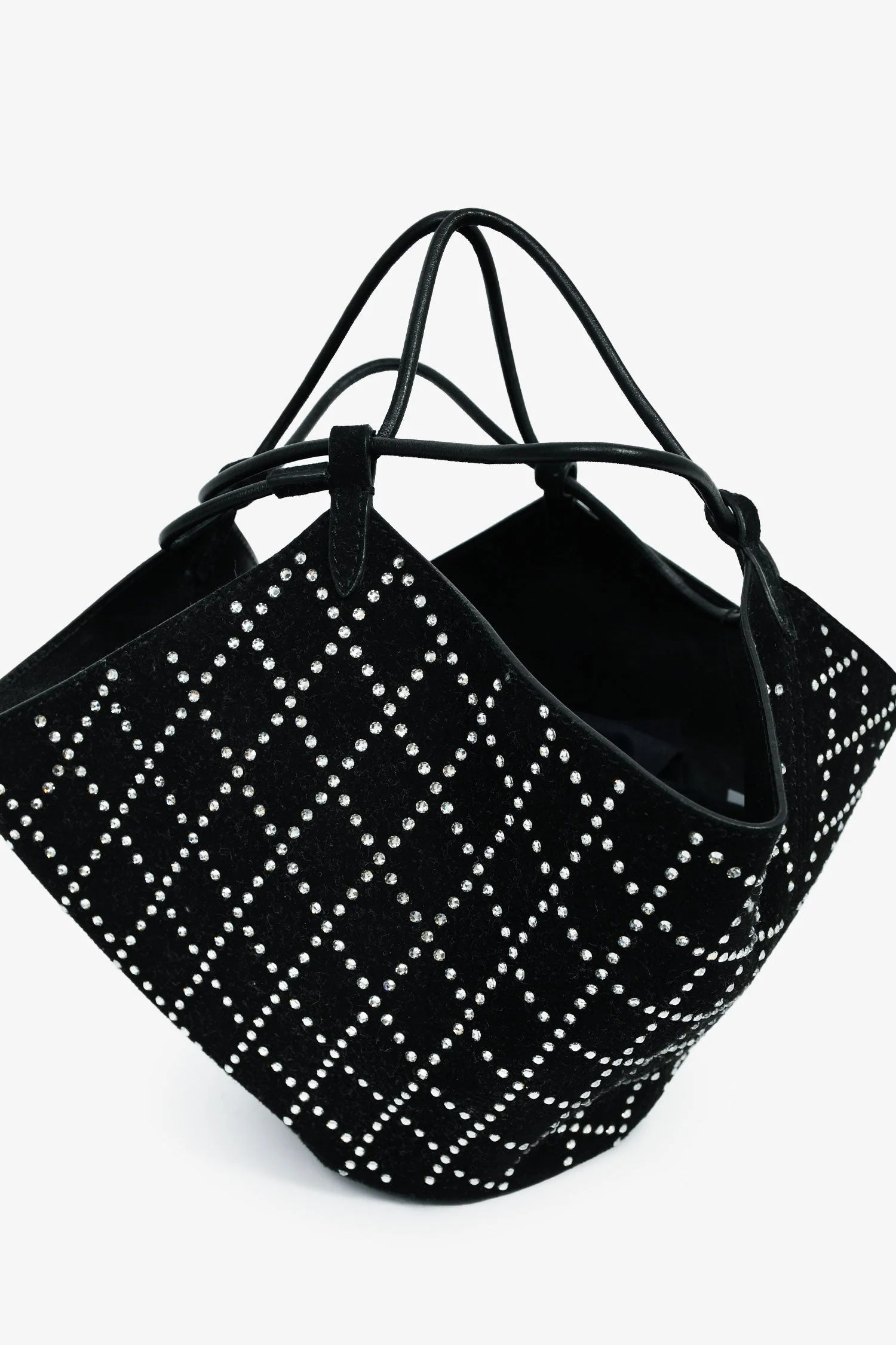 Khaite Black Suede/Crystal Mini 'Lotus' Drawstring Bag - Image 4