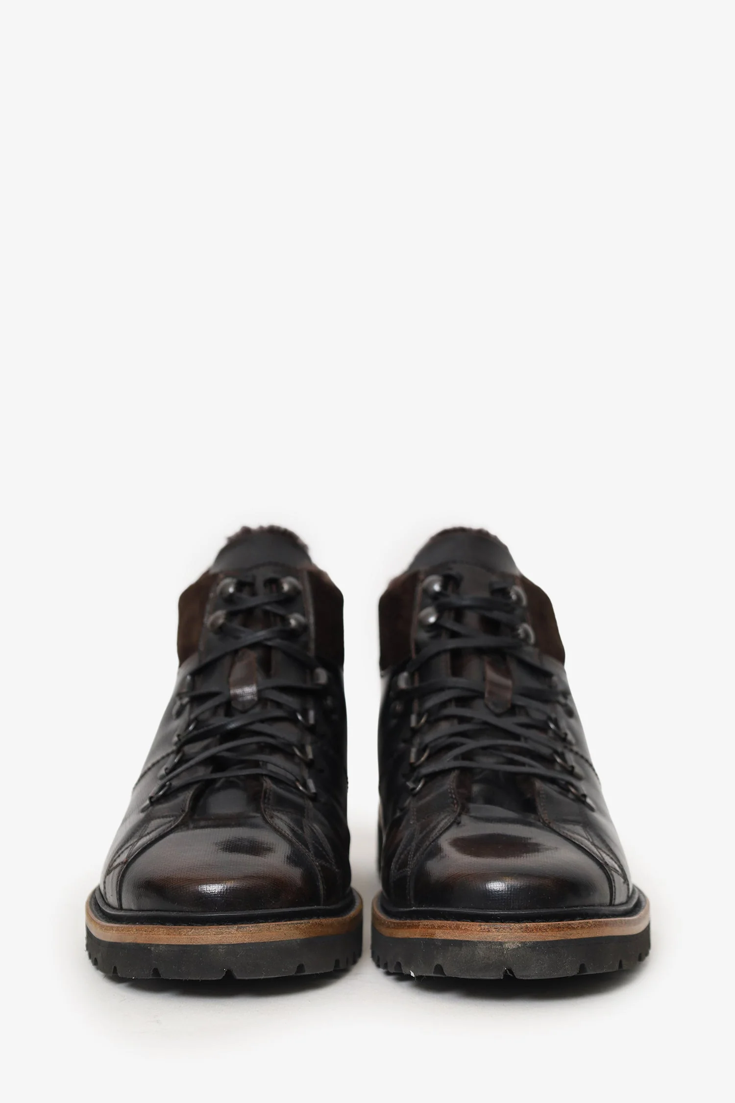 Kiton Brown Leather/Shearling Lace Up Boots Size 8 Mens - Image 3