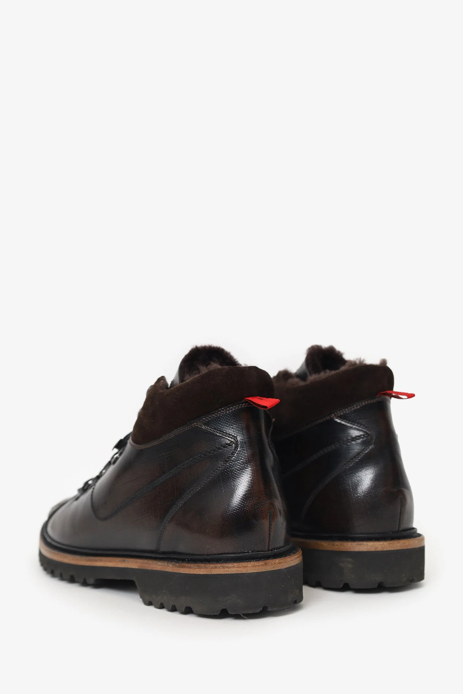 Kiton Brown Leather/Shearling Lace Up Boots Size 8 Mens - Image 4