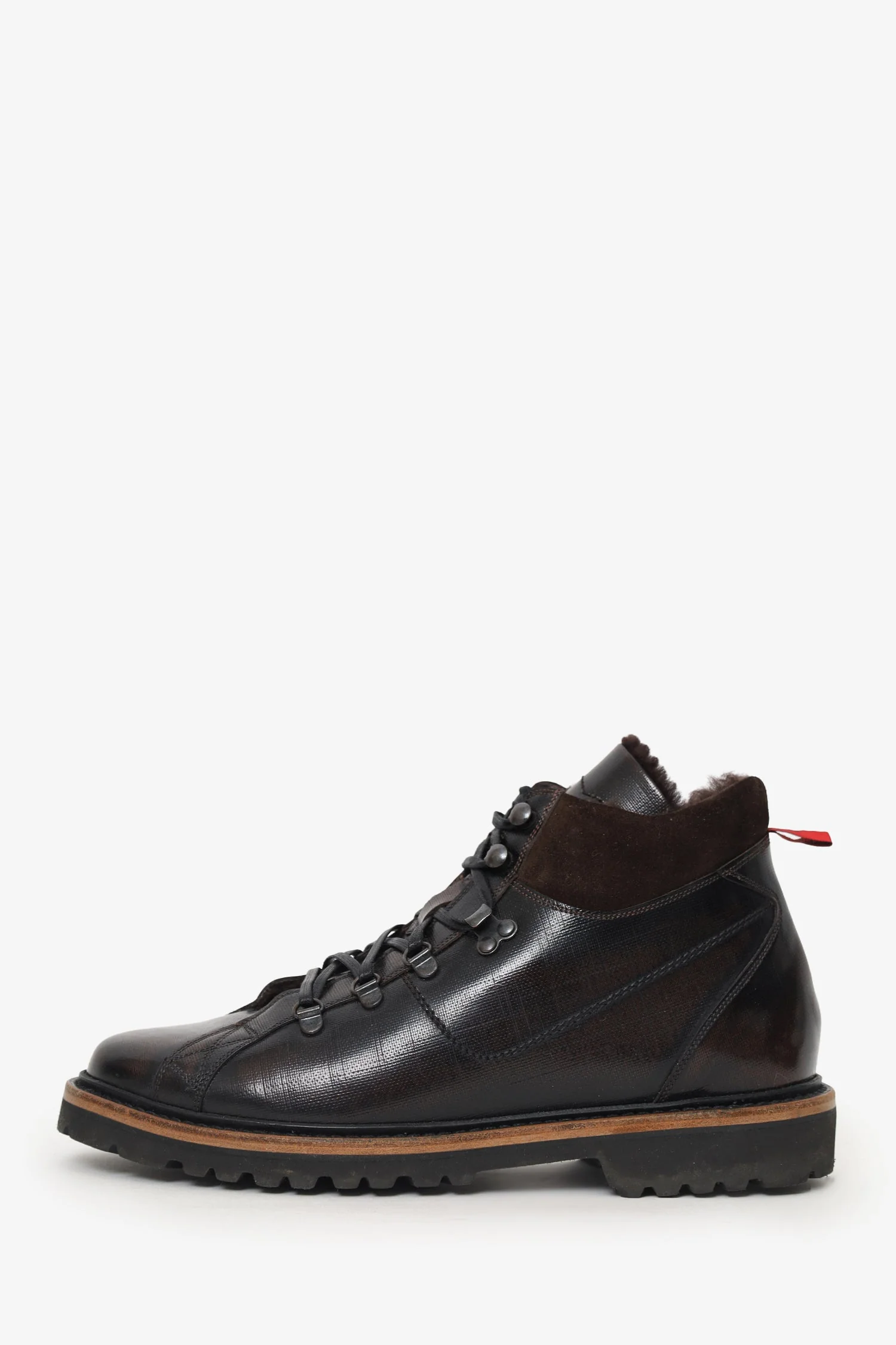 Kiton Brown Leather/Shearling Lace Up Boots Size 8 Mens - Image 5