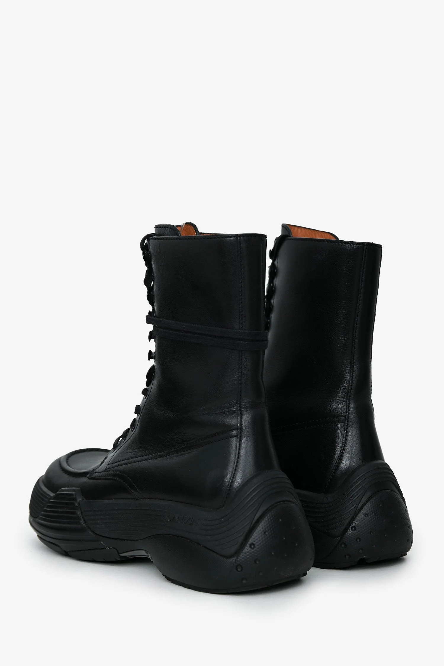 Lanvin Black Leather Chunky Rubber Sole 'Flash X Bold' Combat Boots Size 37 - Image 4