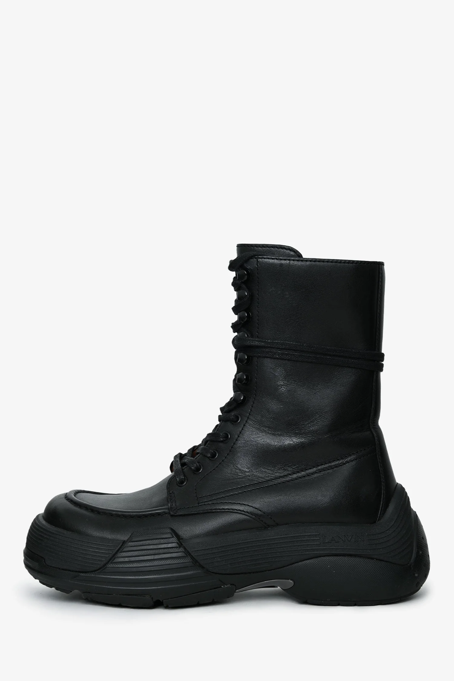 Lanvin Black Leather Chunky Rubber Sole 'Flash X Bold' Combat Boots Size 37 - Image 5