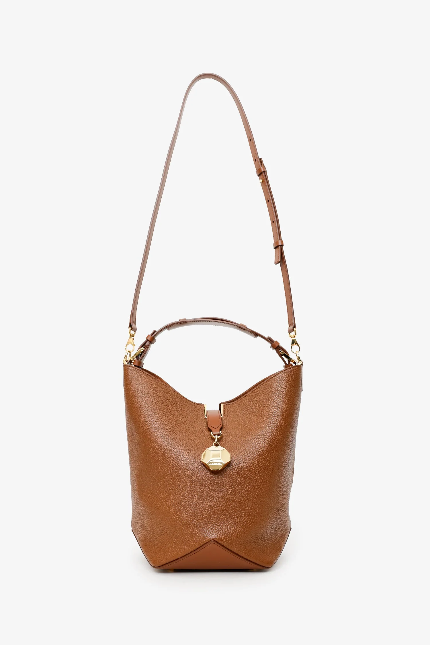 Lanvin Brown Leather Catch By Lanvin Medium Bucket Bag With Strap - Image 6