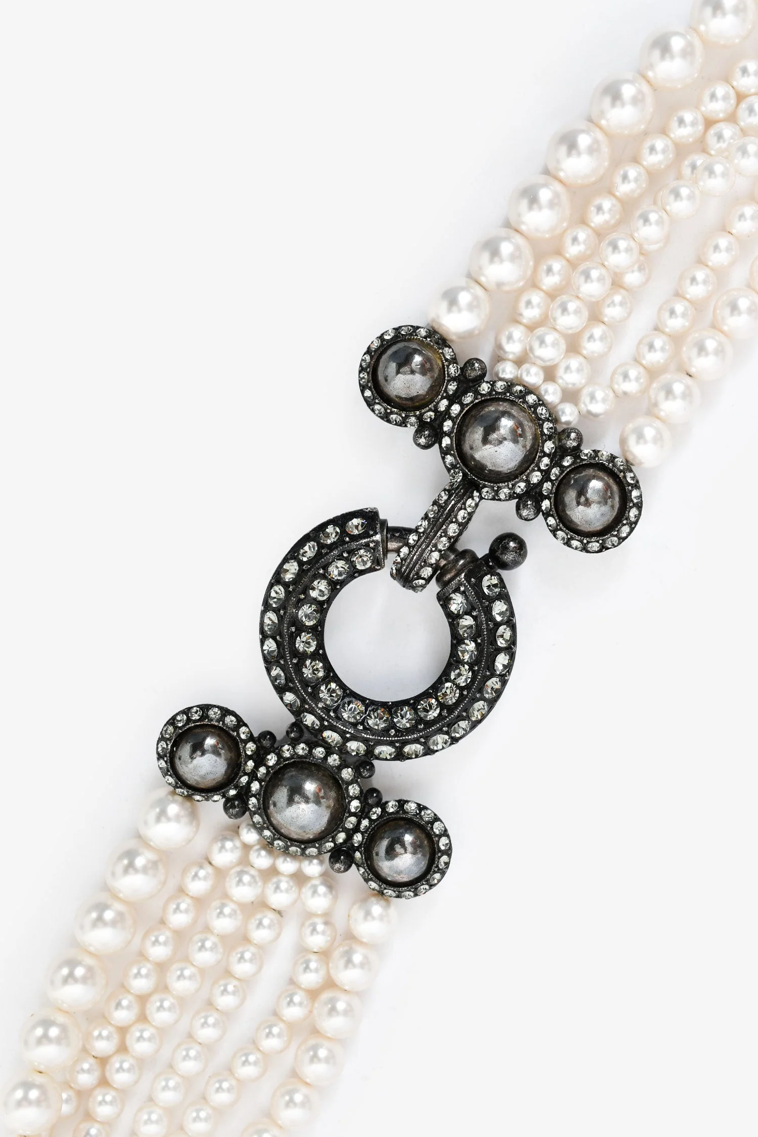 Lanvin Faux Pearl Multistrand Necklace with Crystal Embellished Closure - Image 3