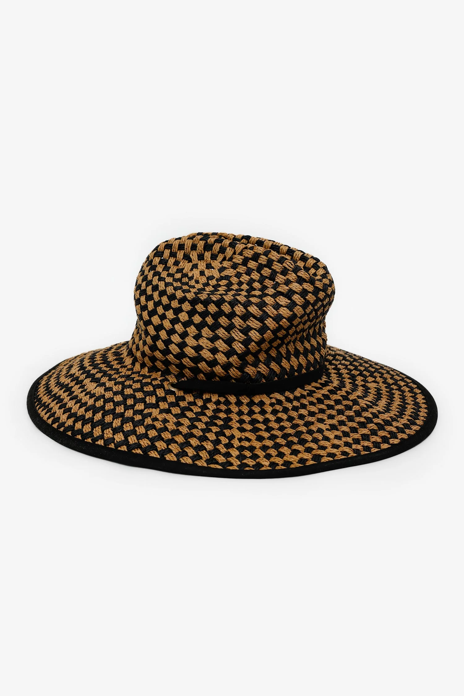 Lele Sadoughi Brown/Black Checkered Straw Wide Brim Hat - Image 2
