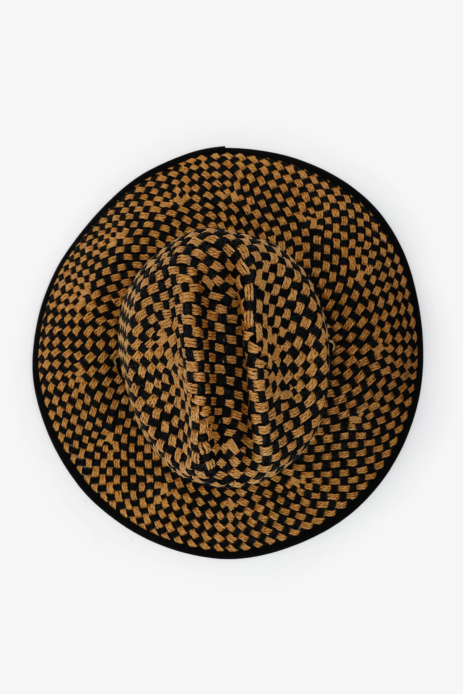 Lele Sadoughi Brown/Black Checkered Straw Wide Brim Hat - Image 3