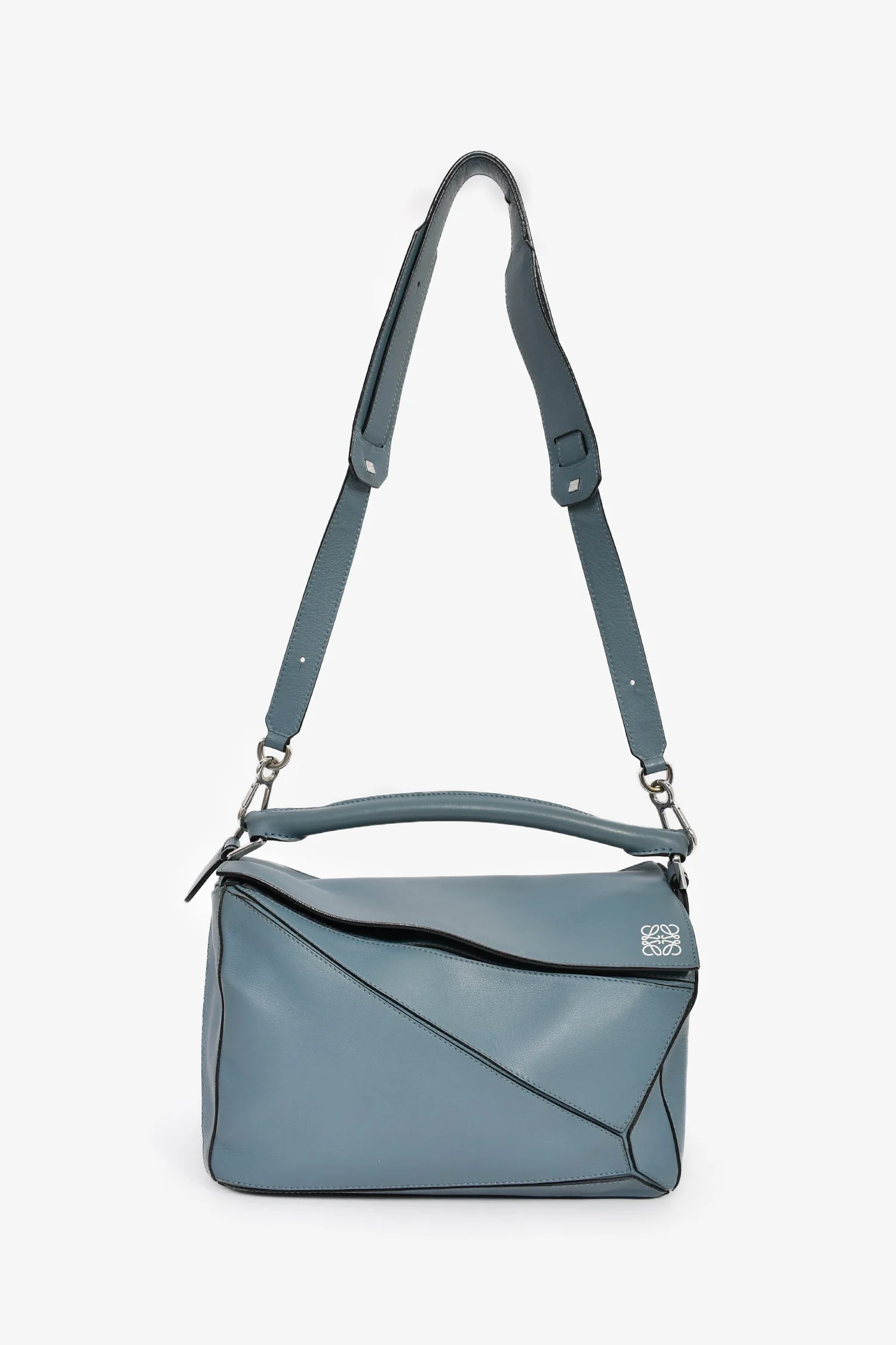 Loewe 2015 Blue Leather Large Puzzle Bag With Strap - Image 8