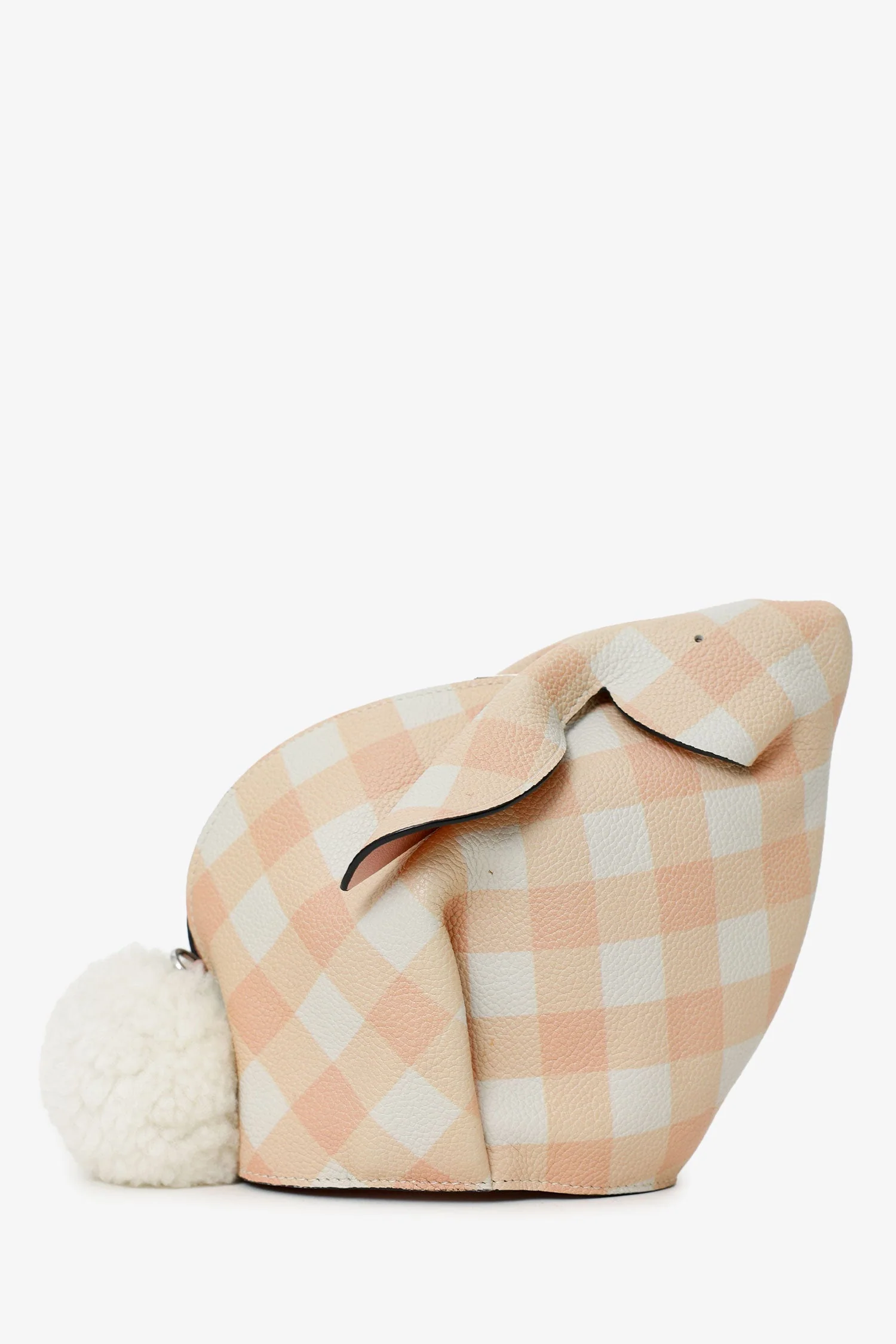 Loewe 2018 Pink/White Gingham Leather Bunny Crossbody Bag - Image 2