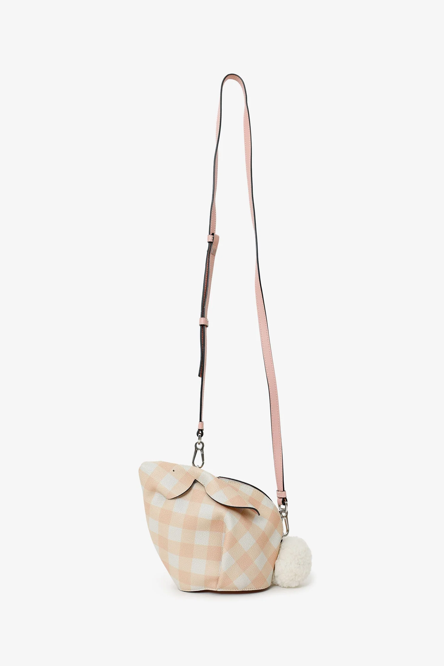 Loewe 2018 Pink/White Gingham Leather Bunny Crossbody Bag - Image 7