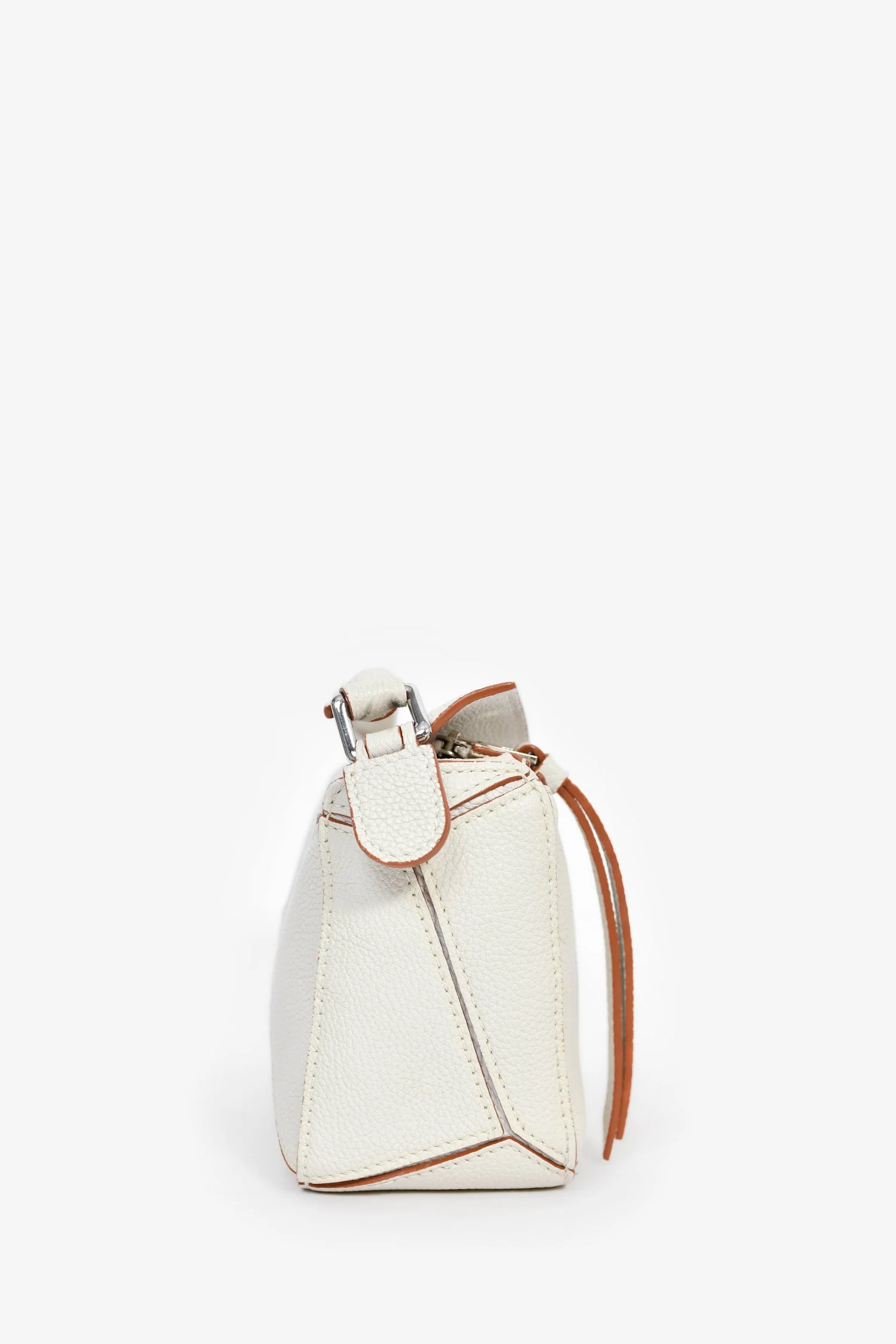 Loewe 2021 White/Brown Contrast Leather Mini Puzzle Bag with Strap - Image 3