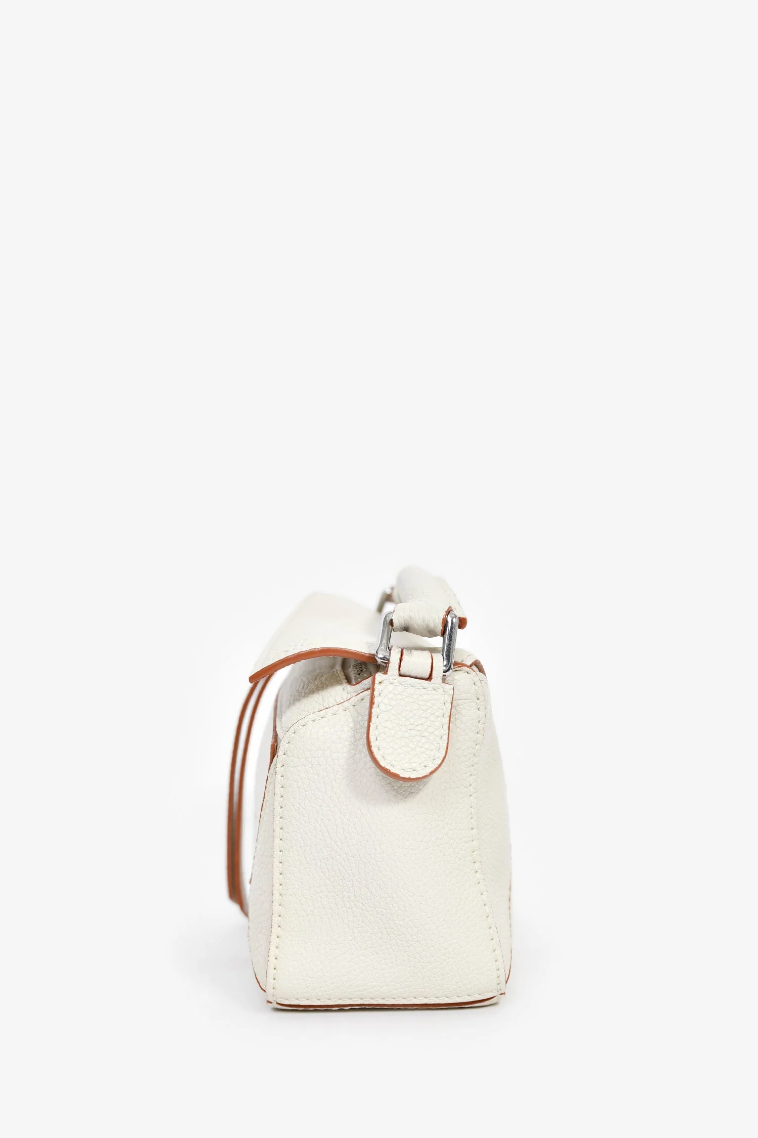 Loewe 2021 White/Brown Contrast Leather Mini Puzzle Bag with Strap - Image 4