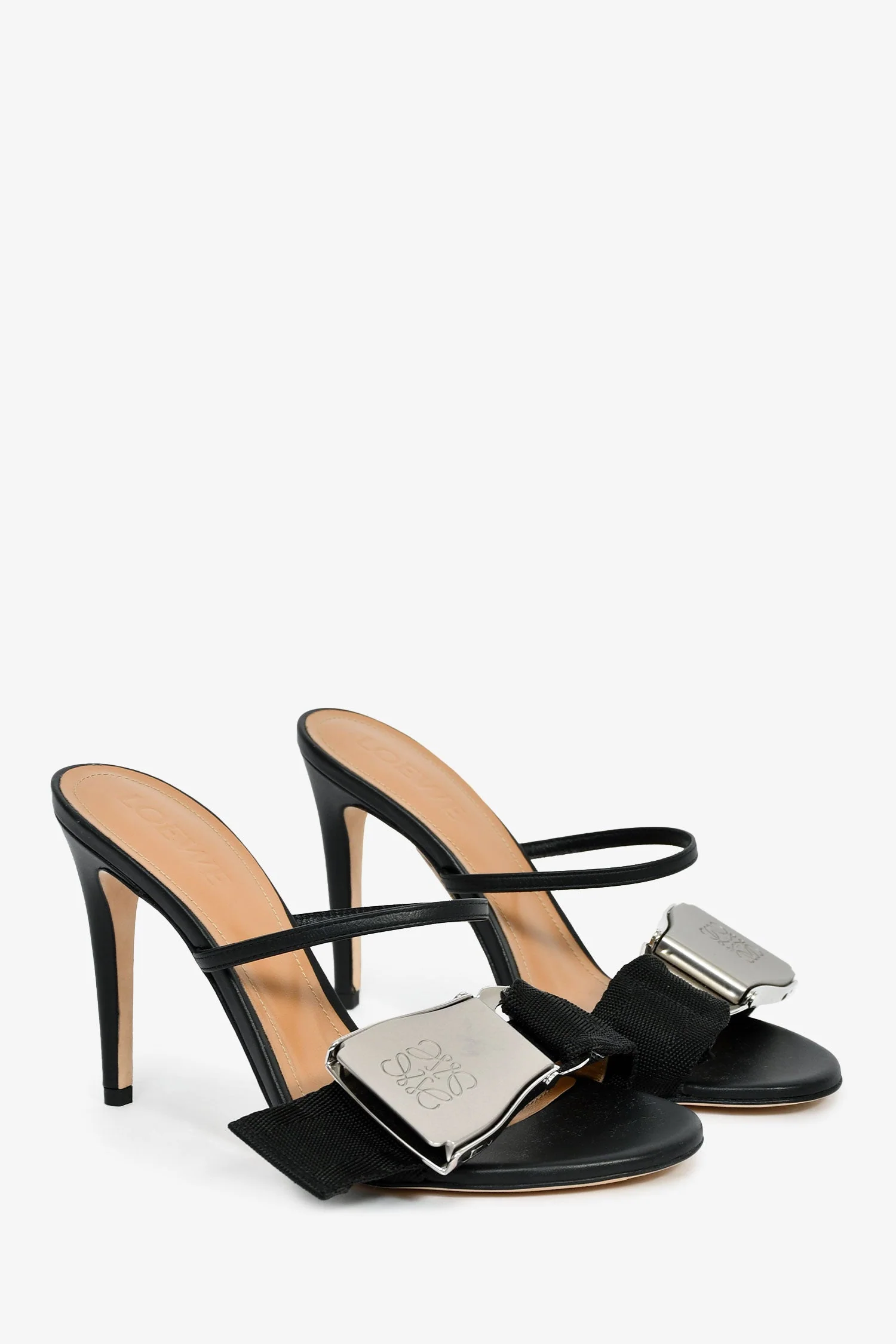 Loewe Black Leather Buckle Anagram Detail Heeled 'Safety Belt 100' Sandals Size 37 - Image 2