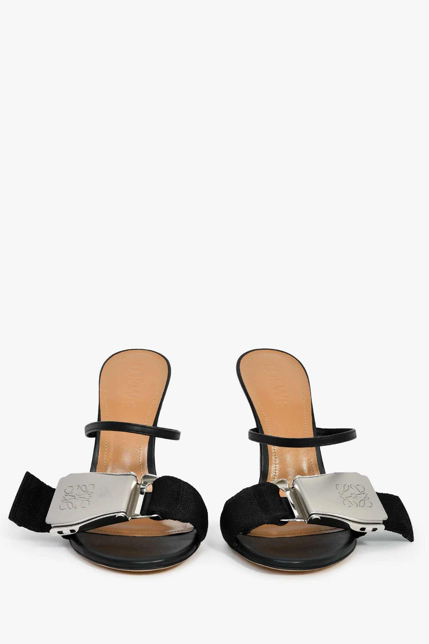 Loewe Black Leather Buckle Anagram Detail Heeled 'Safety Belt 100' Sandals Size 37 - Image 3
