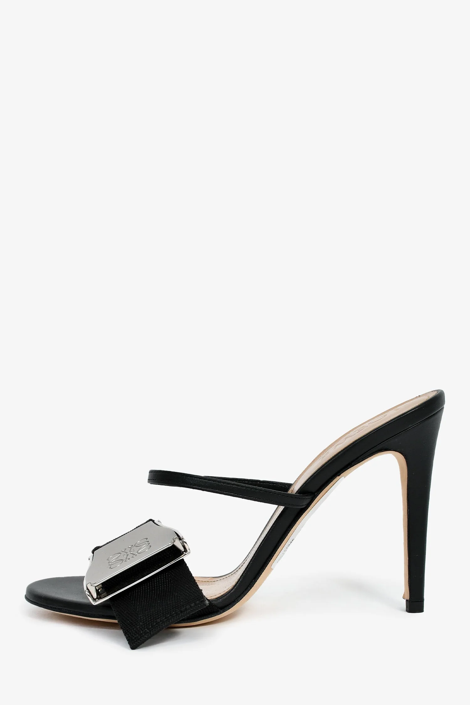 Loewe Black Leather Buckle Anagram Detail Heeled 'Safety Belt 100' Sandals Size 37 - Image 4