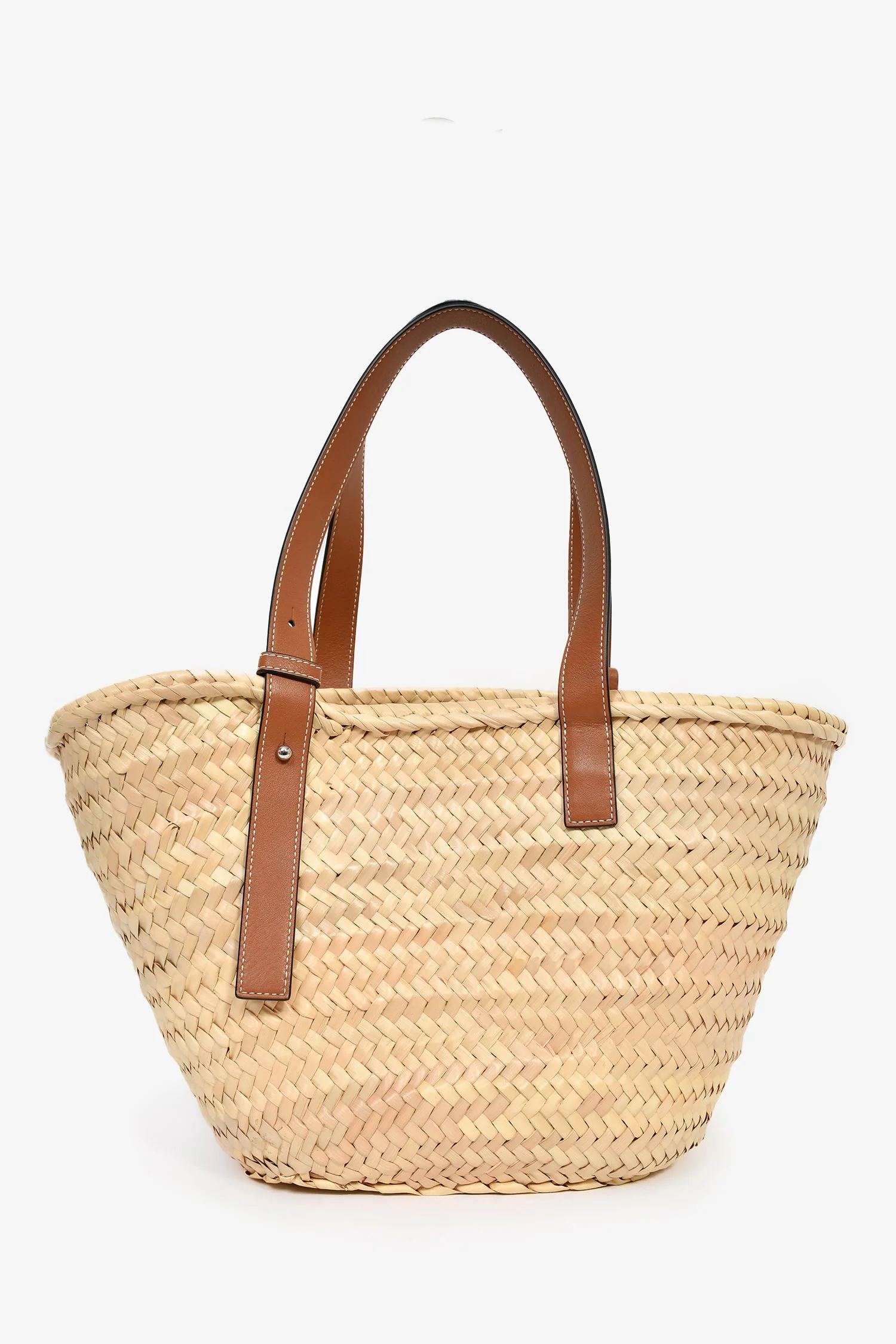 Loewe Palm Leaf/Brown Leather Classic Medium Basket Bag - Image 2
