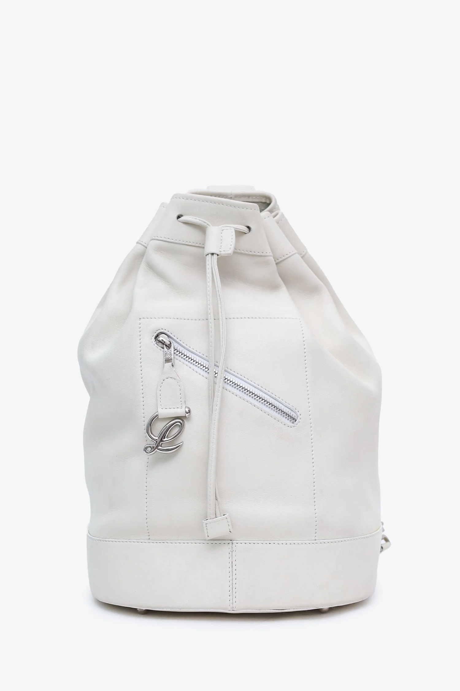 Loewe White Leather 'Anton' Backpack With Pouch - Image 8