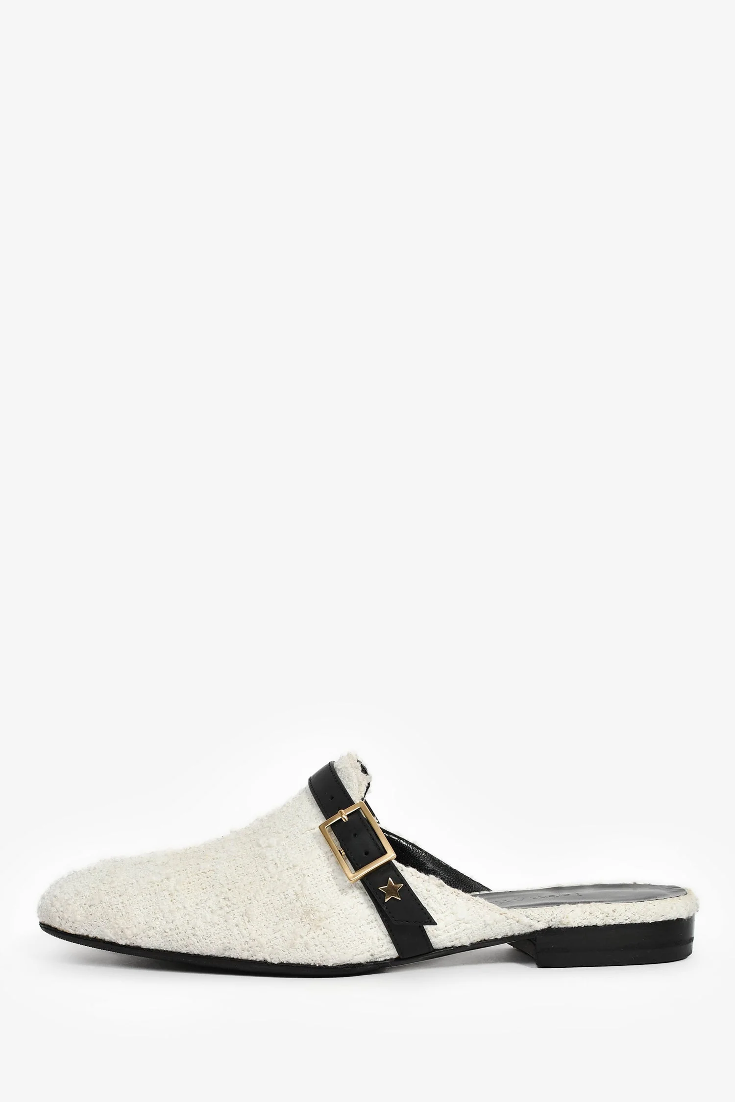 Lorena Antoniazzi White Tweed Leather Buckle Slide Mules Size 37 - Image 4