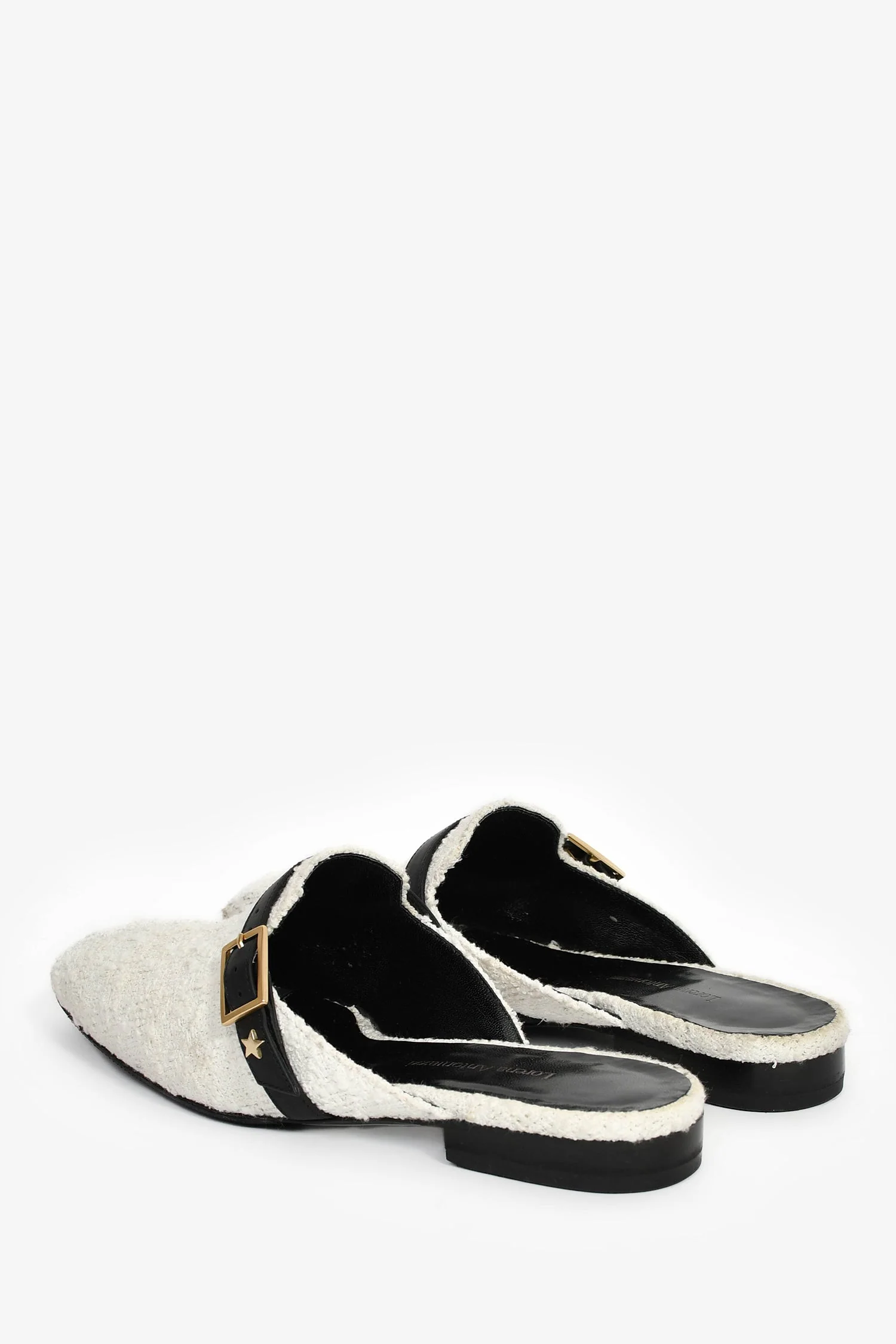Lorena Antoniazzi White Tweed Leather Buckle Slide Mules Size 37 - Image 5