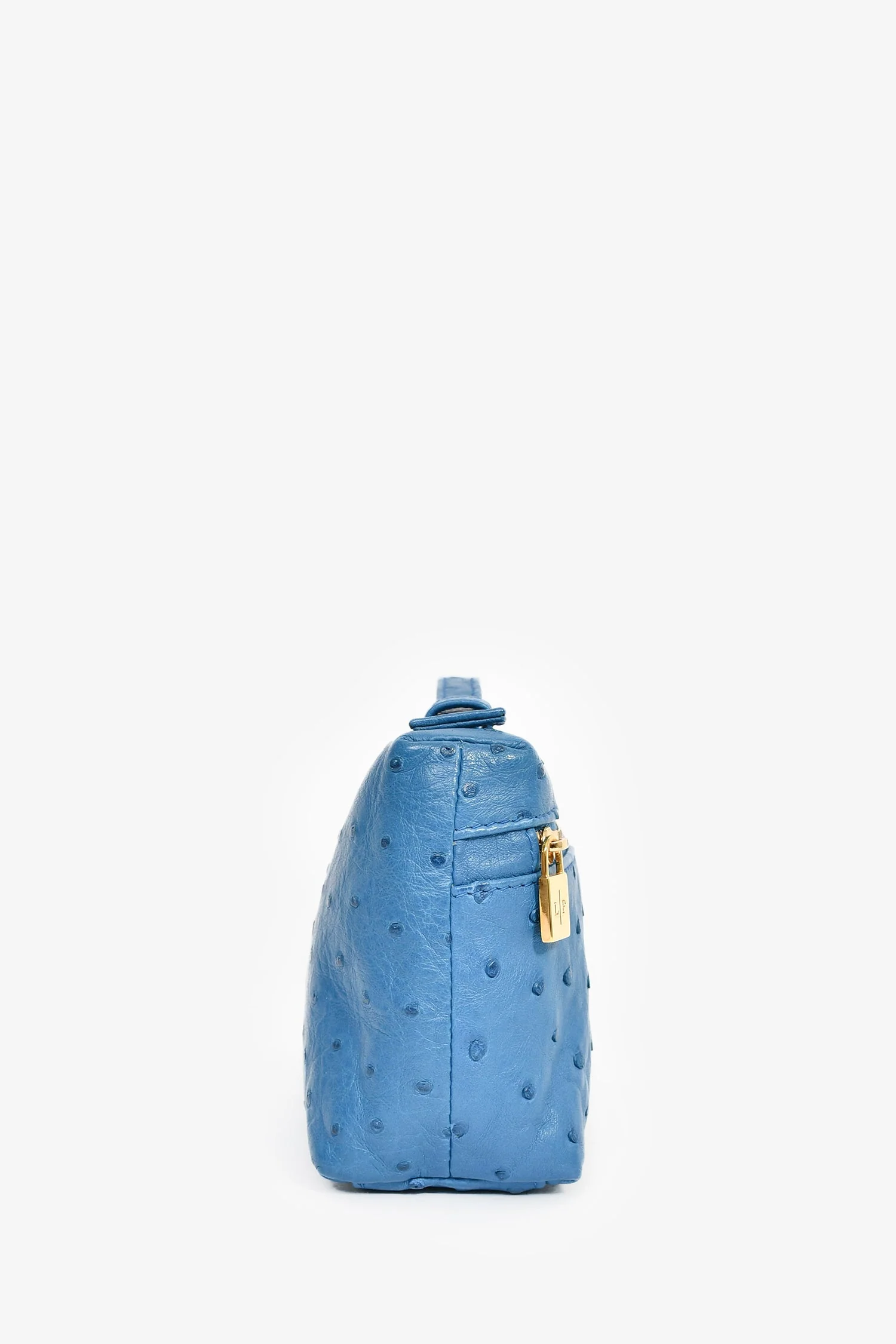 Loro Piana Blue Ostrich Leather L19 Top Handle Bag - Image 3