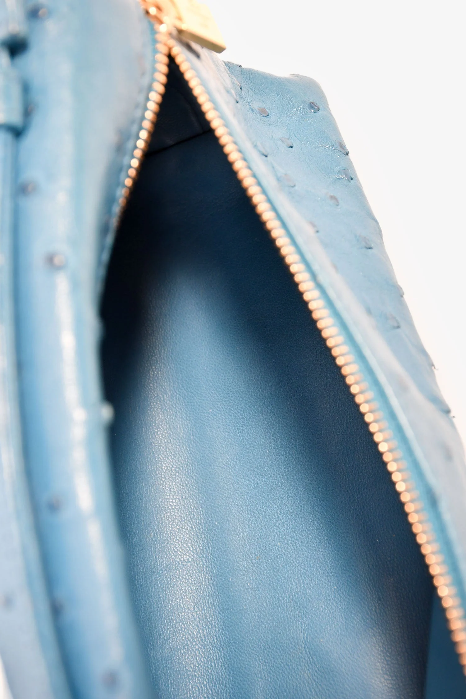 Loro Piana Blue Ostrich Leather L19 Top Handle Bag - Image 6