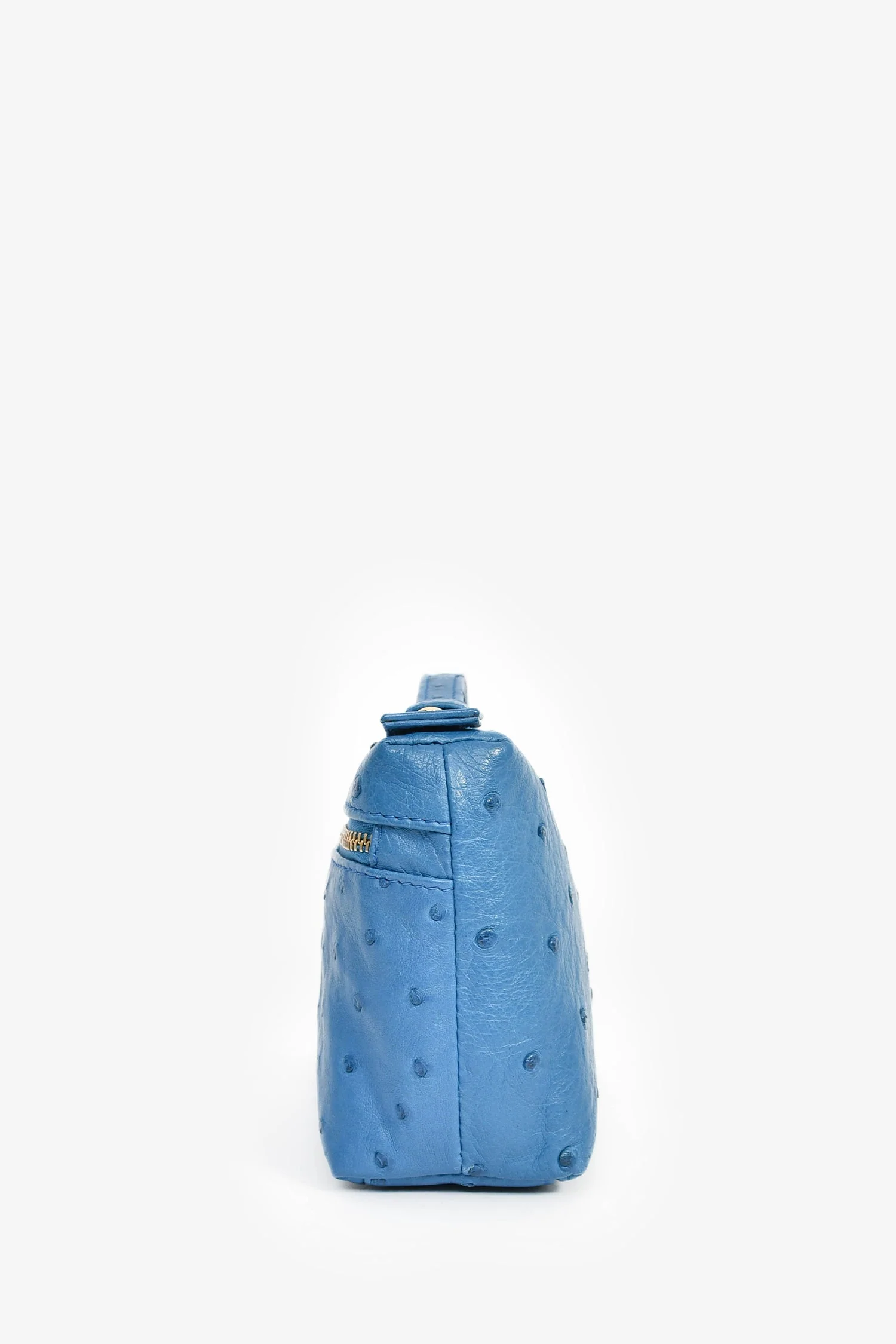 Loro Piana Blue Ostrich Leather L19 Top Handle Bag - Image 4