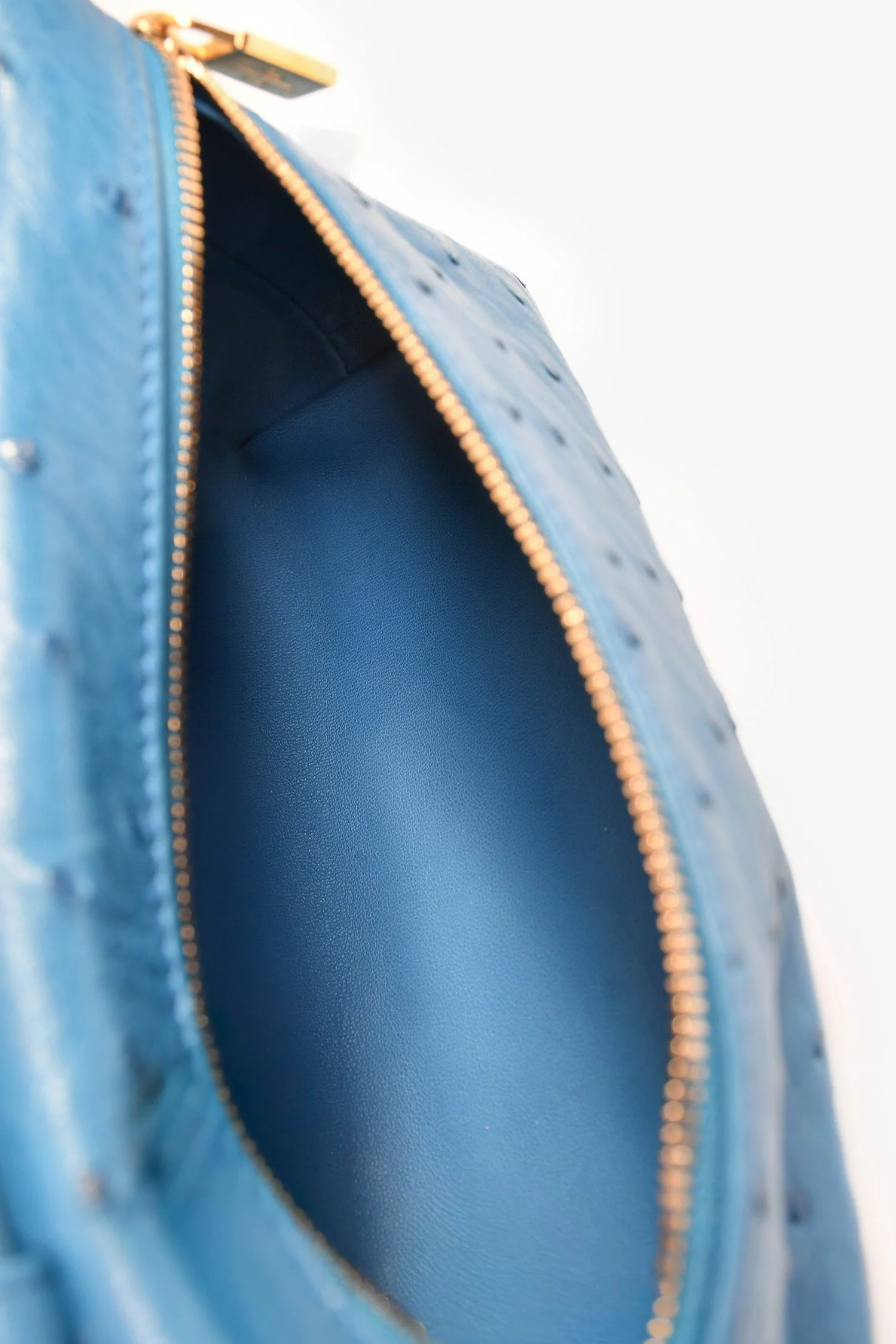 Loro Piana Blue Ostrich Leather L19 Top Handle Bag - Image 6