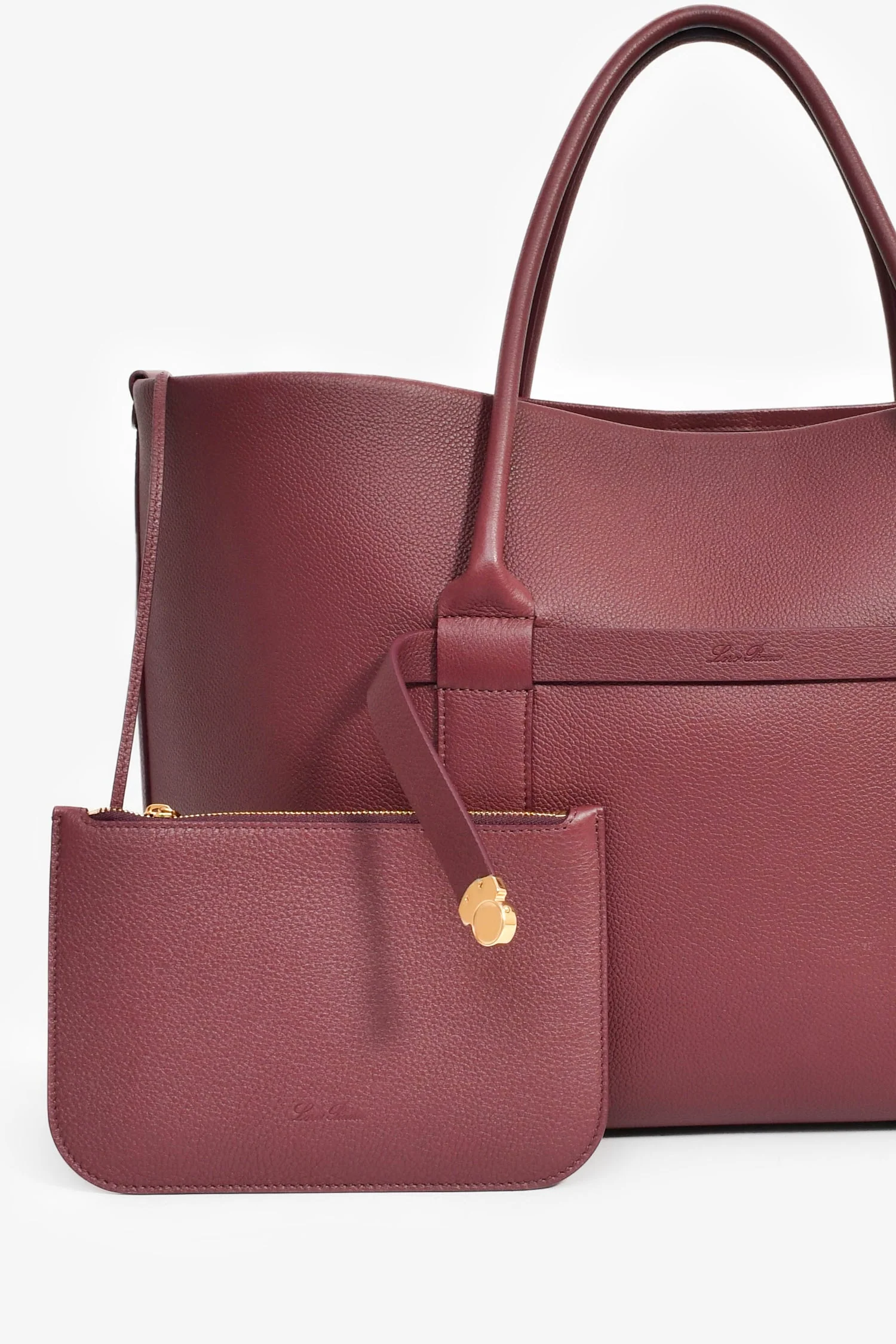 Loro Piana Burgundy Grained Leather 'Ghiera Shopper' Large Tote with Pouch - Image 6