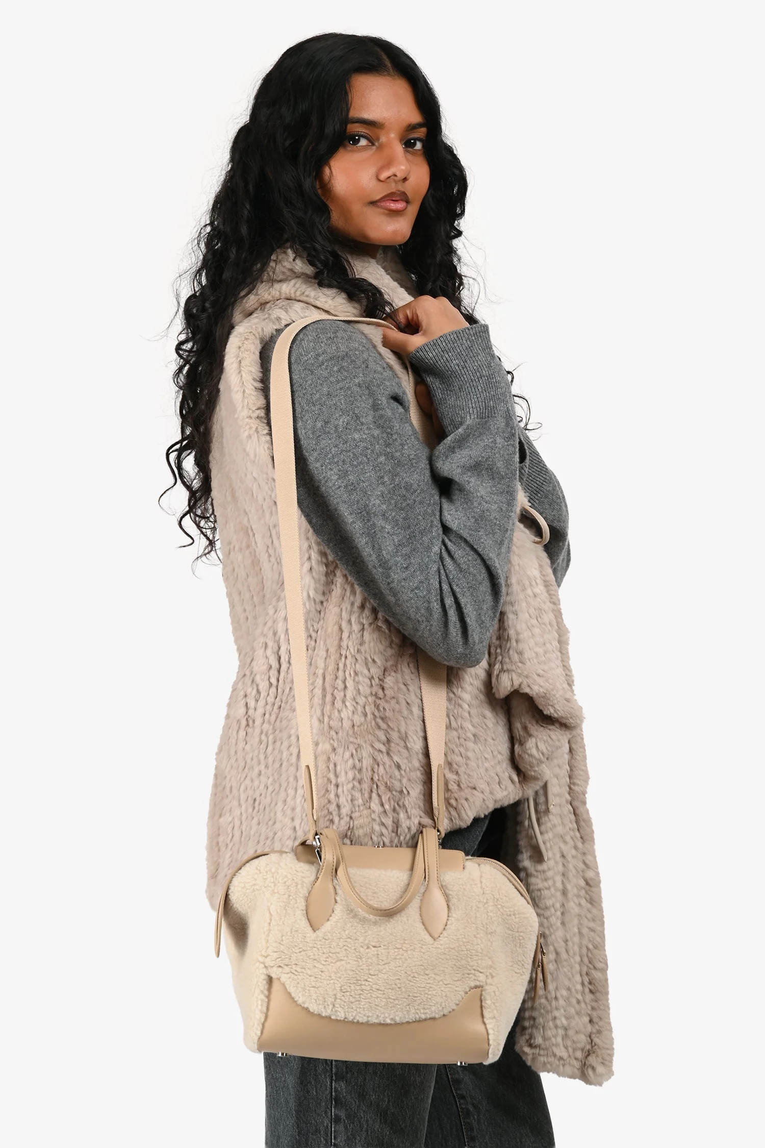 Loro Piana Cream/Beige 'Cashfur' Sesia Happy Day Micro Tote with Strap - Image 9