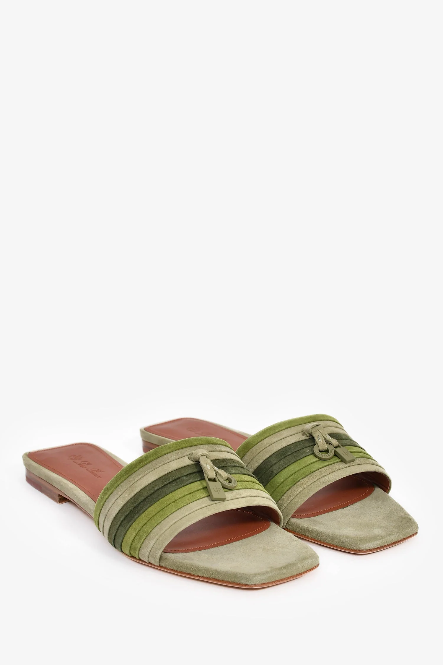 Loro Piana Green Suede Pleated 'Maxi Charms' Slides Size 38.5 - Image 2