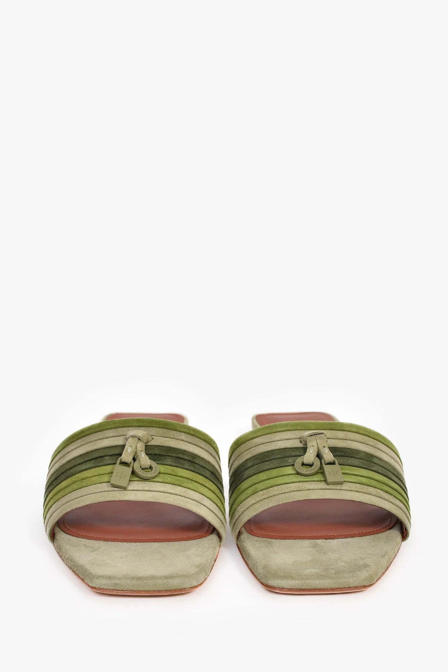 Loro Piana Green Suede Pleated 'Maxi Charms' Slides Size 38.5 - Image 3