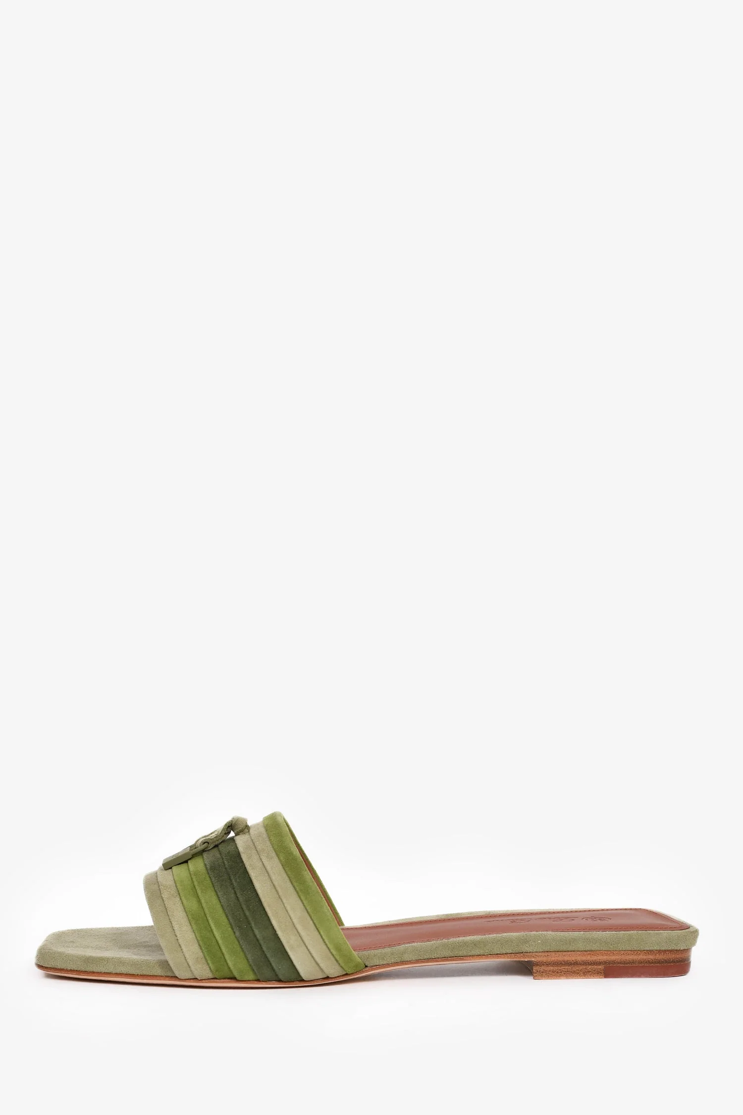 Loro Piana Green Suede Pleated 'Maxi Charms' Slides Size 38.5 - Image 4