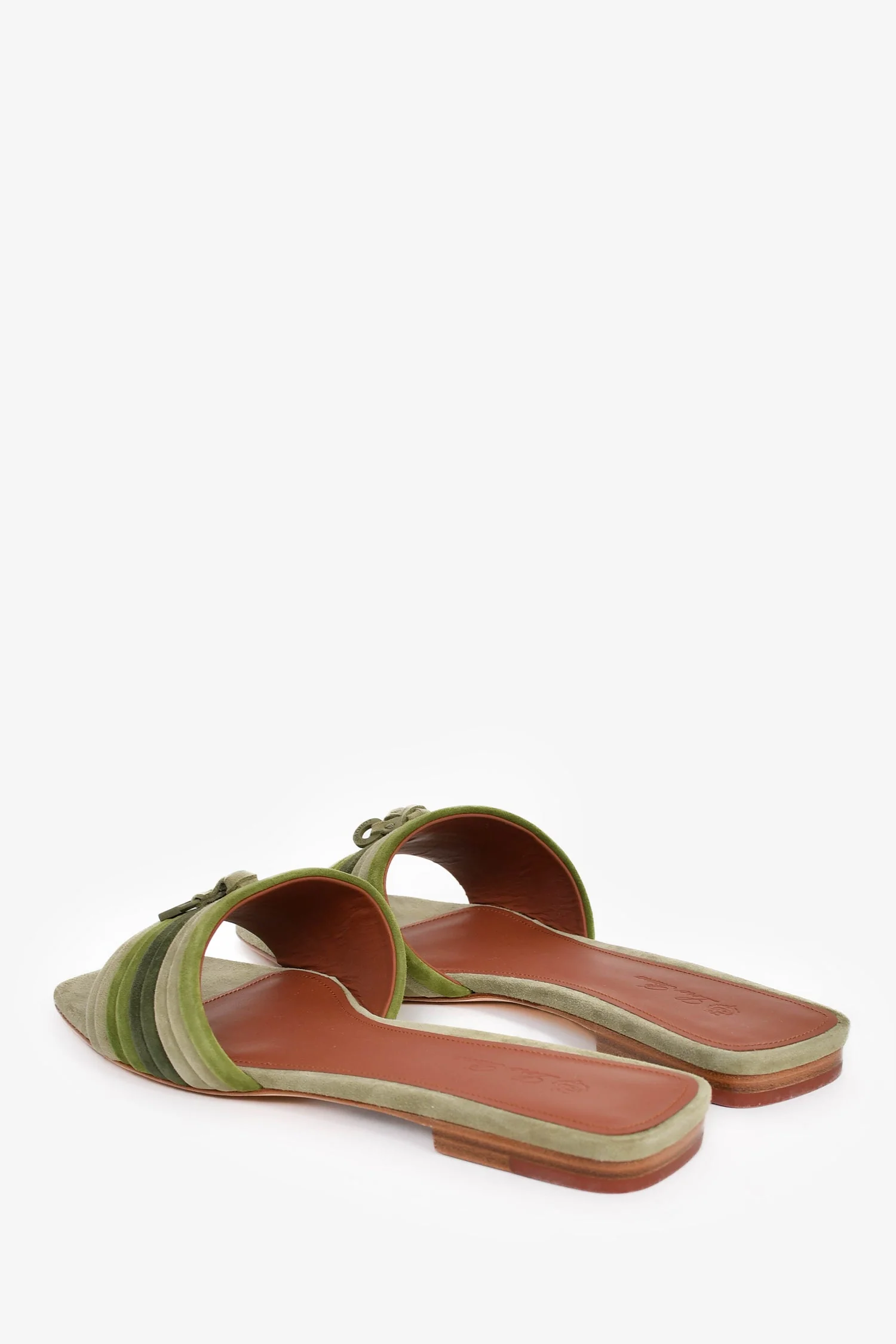 Loro Piana Green Suede Pleated 'Maxi Charms' Slides Size 38.5 - Image 5