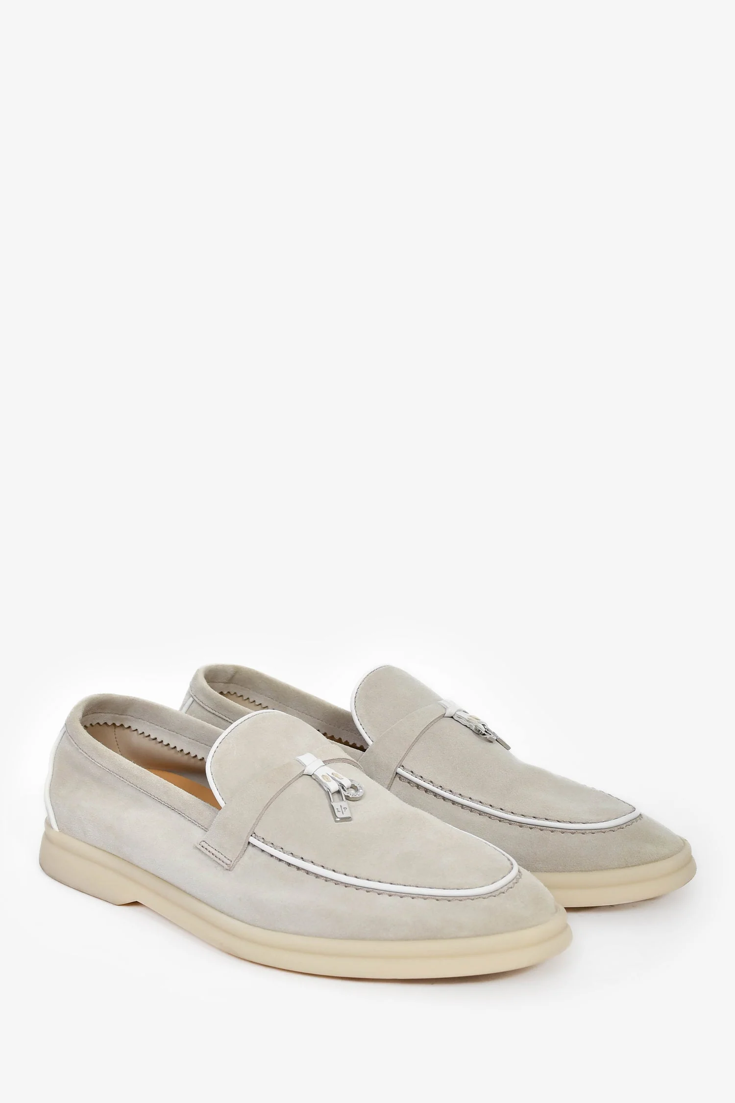 Loro Piana Pearl Powder Grey Suede 'Summer Charms Walk' Loafers Size 40.5 - Image 2