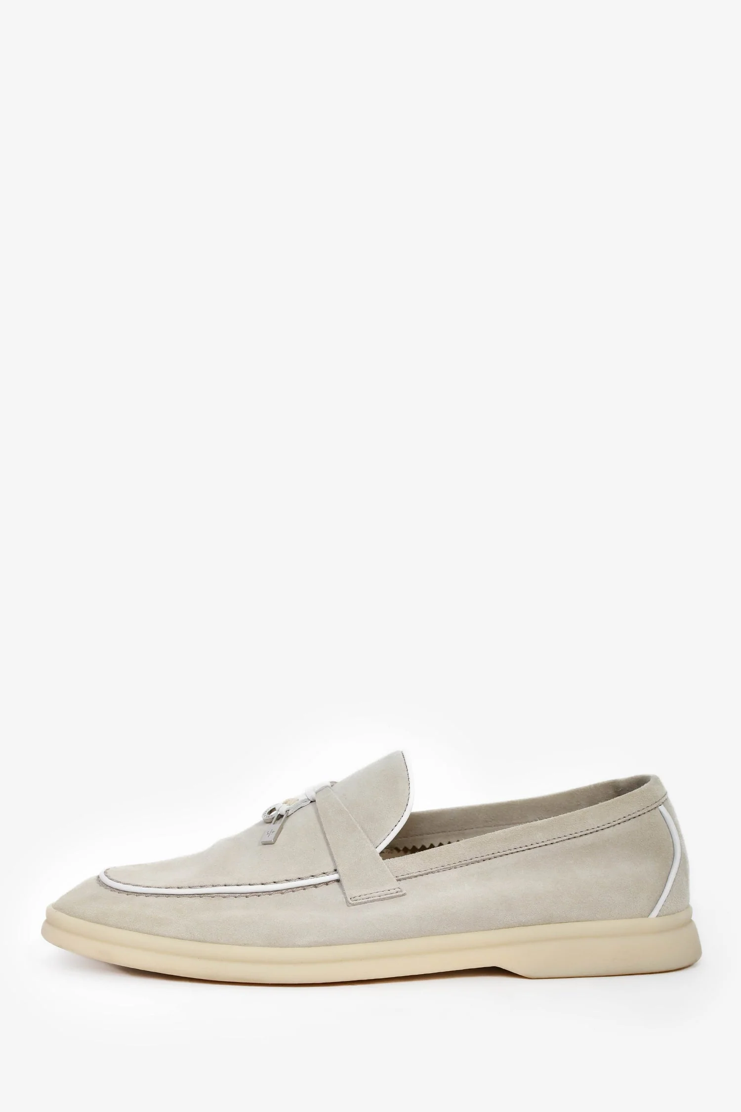 Loro Piana Pearl Powder Grey Suede 'Summer Charms Walk' Loafers Size 40.5 - Image 4