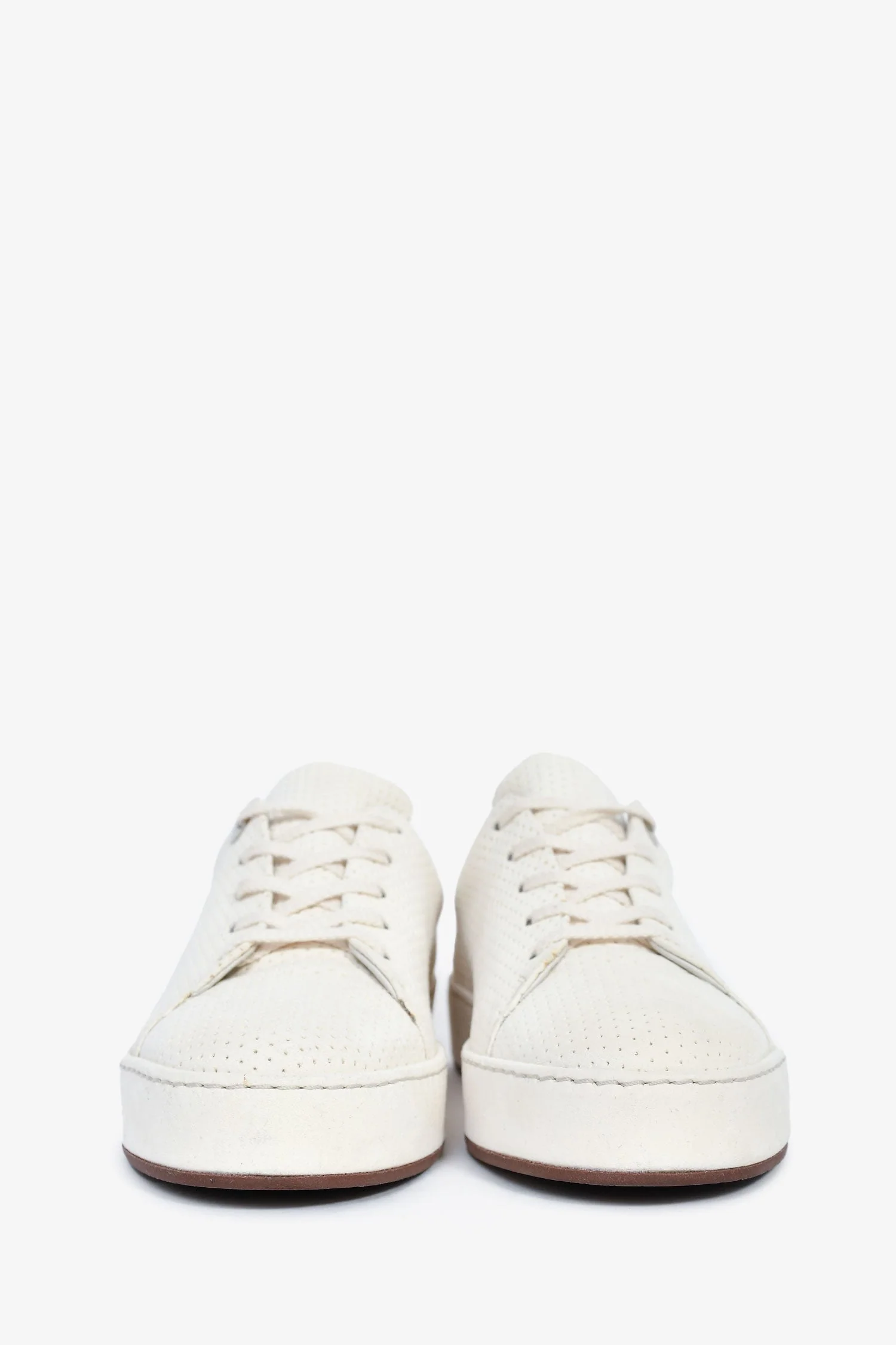 Loro Piana White Perforated Suede Sneakers Size 36 - Image 3