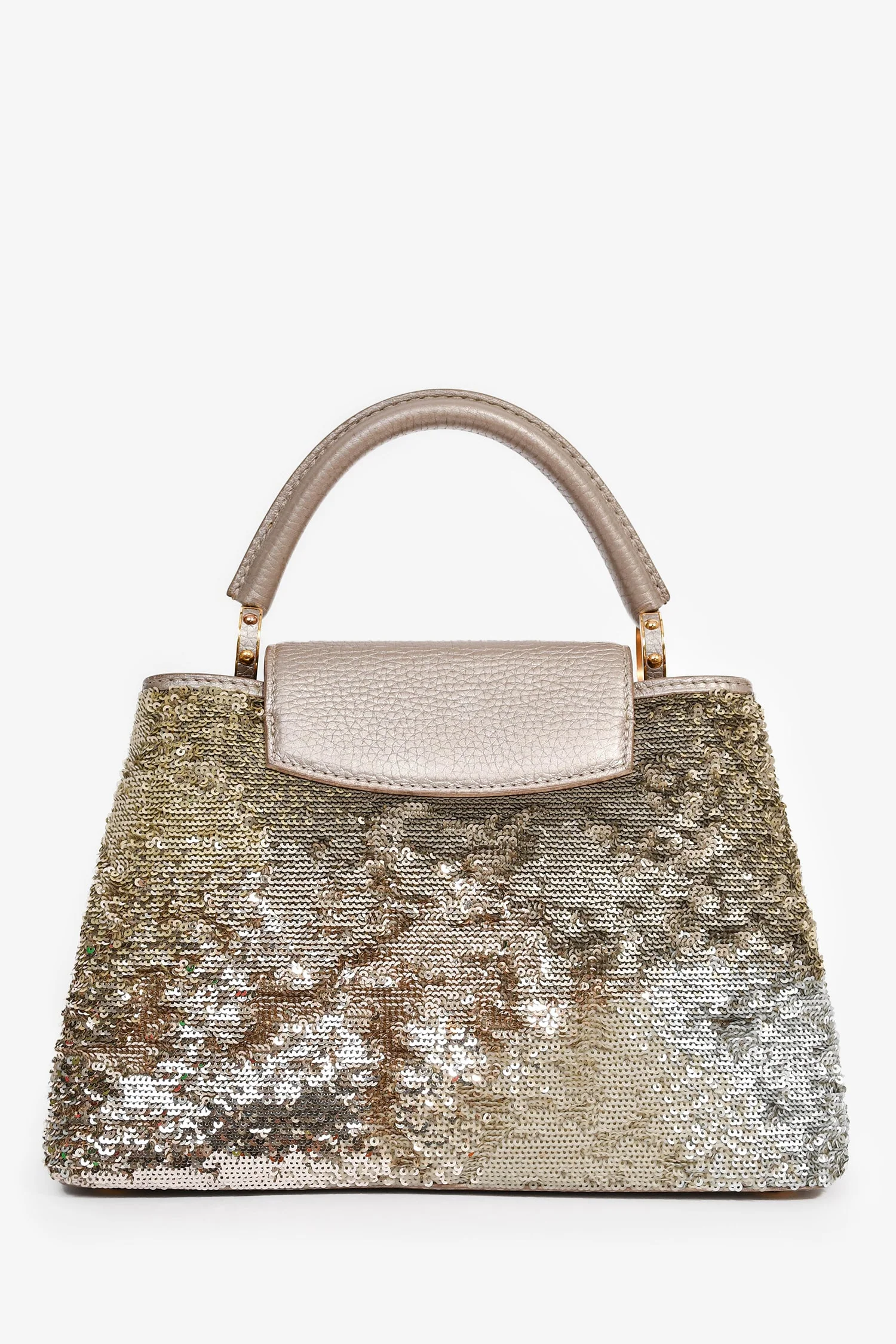 Louis Vuitton 2015 Beige Metallic Sequins Taurillon Capucines BB with Strap - Image 2