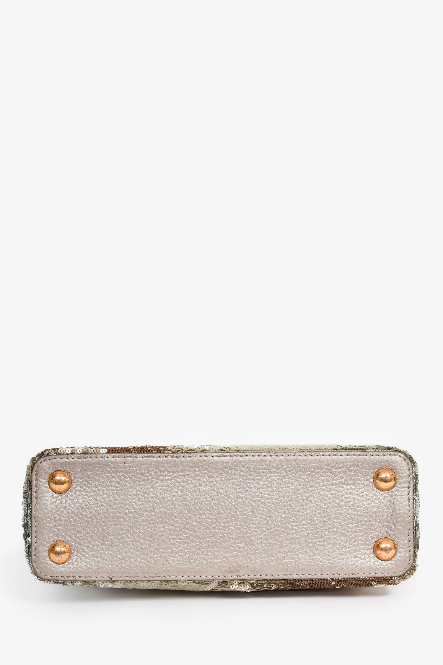 Louis Vuitton 2015 Beige Metallic Sequins Taurillon Capucines BB with Strap - Image 5