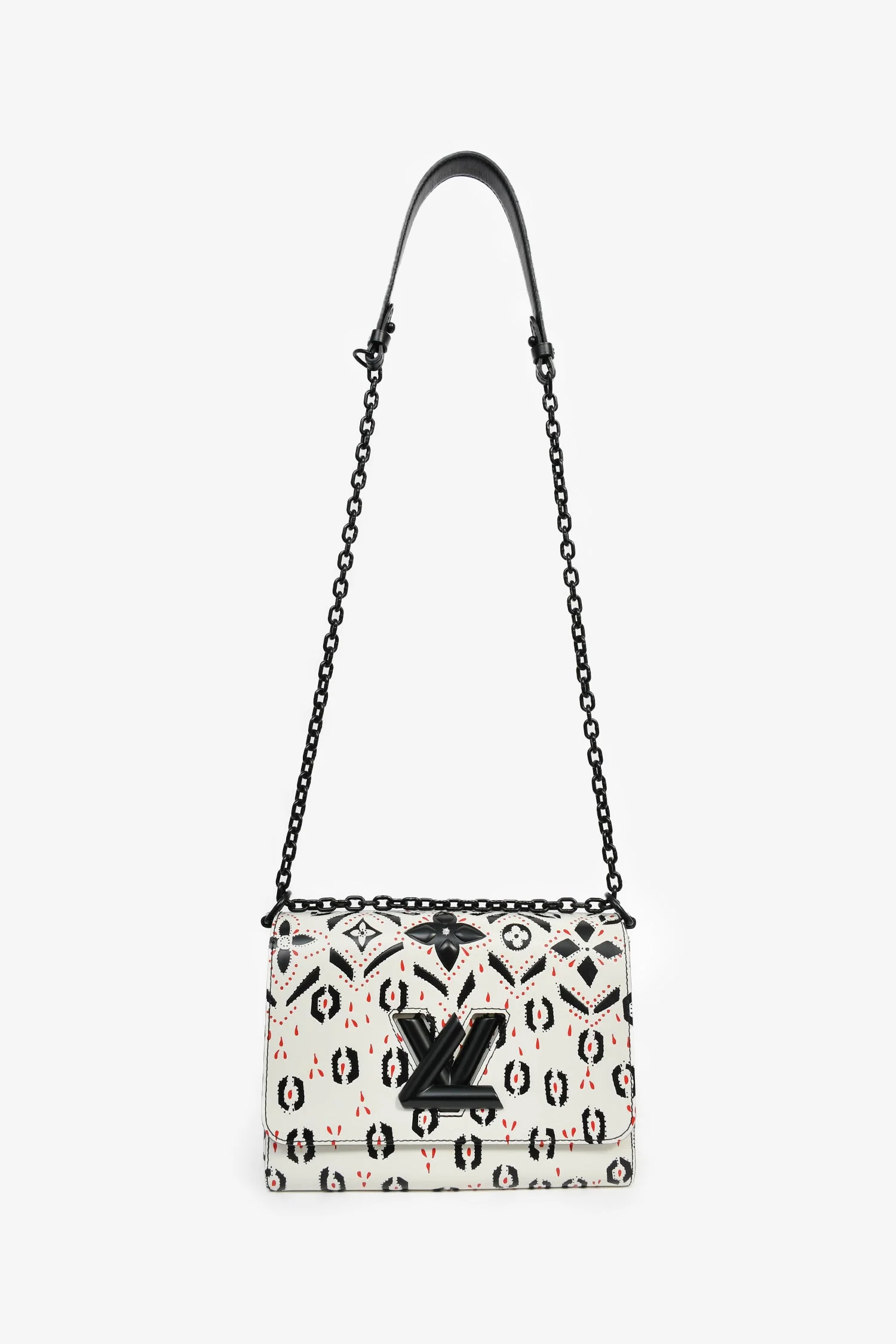 Louis Vuitton 2015 White/Black Graphic Printed Leather Twist MM Chain Bag - Image 7