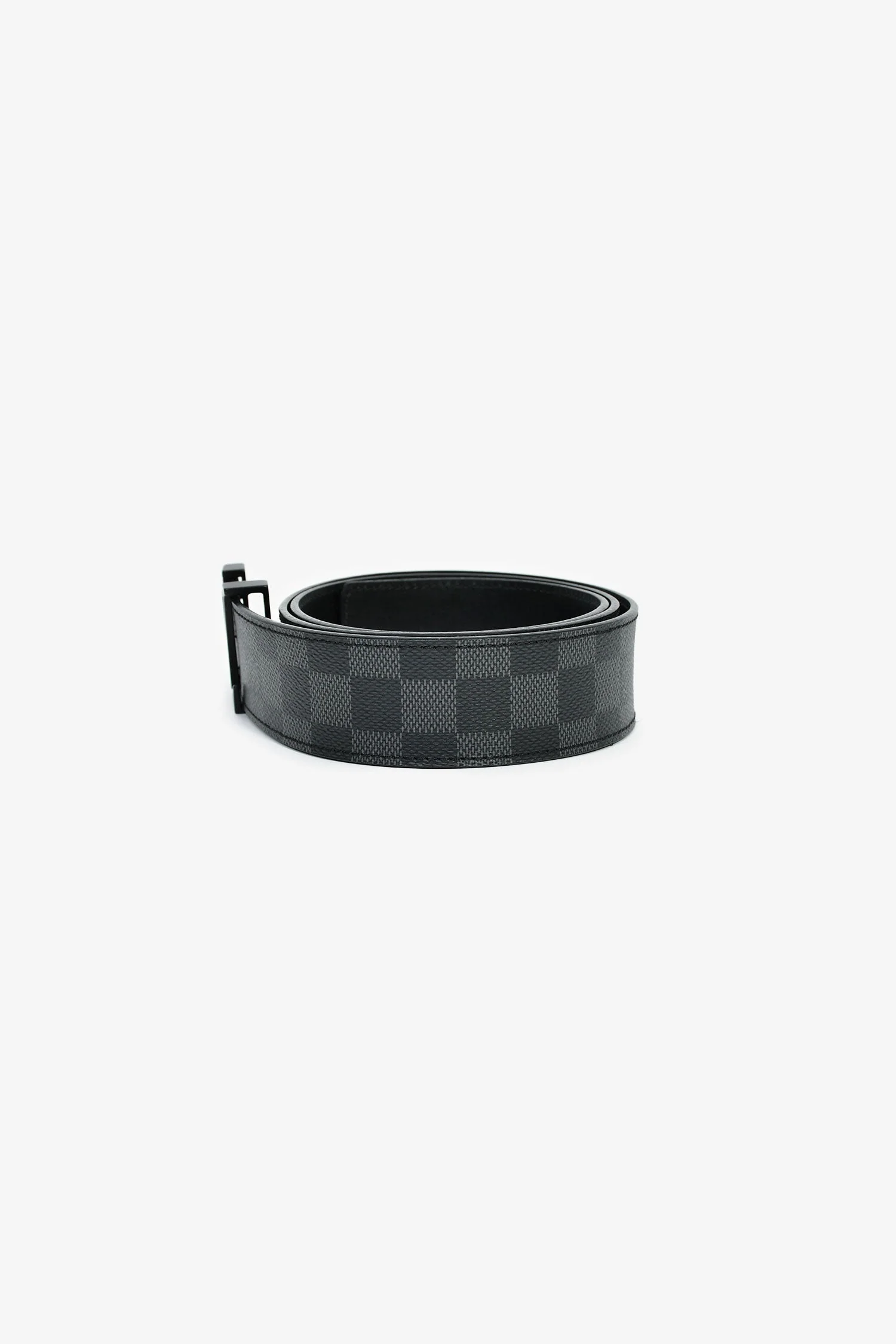 Louis Vuitton 2016 Black Leather Damier Ebene Logo Buckle Belt Size 44 - Image 2
