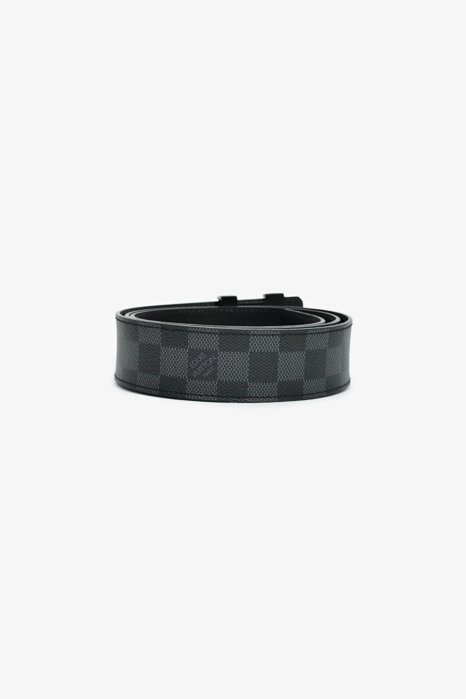 Louis Vuitton 2016 Black Leather Damier Ebene Logo Buckle Belt Size 44 - Image 3